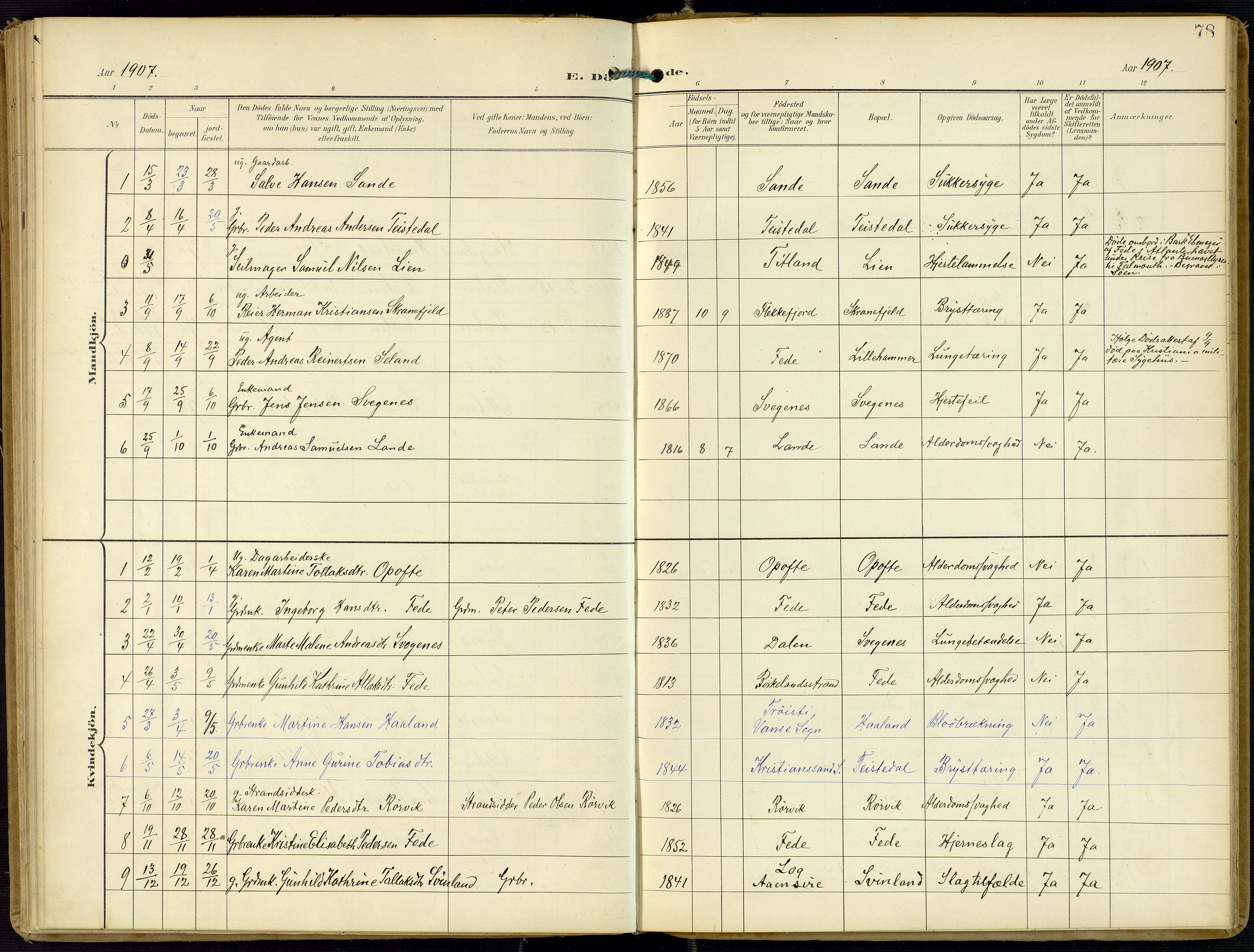 Kvinesdal sokneprestkontor, AV/SAK-1111-0026/F/Fa/Faa/L0005: Parish register (official) no. A 5, 1898-1915, p. 78