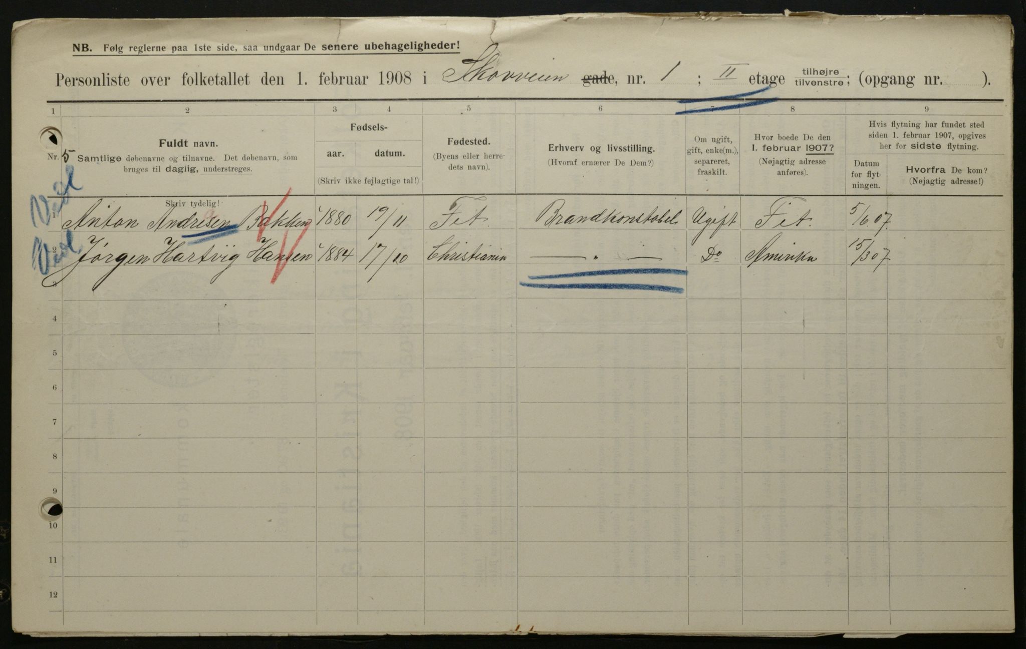 OBA, Municipal Census 1908 for Kristiania, 1908, p. 86732