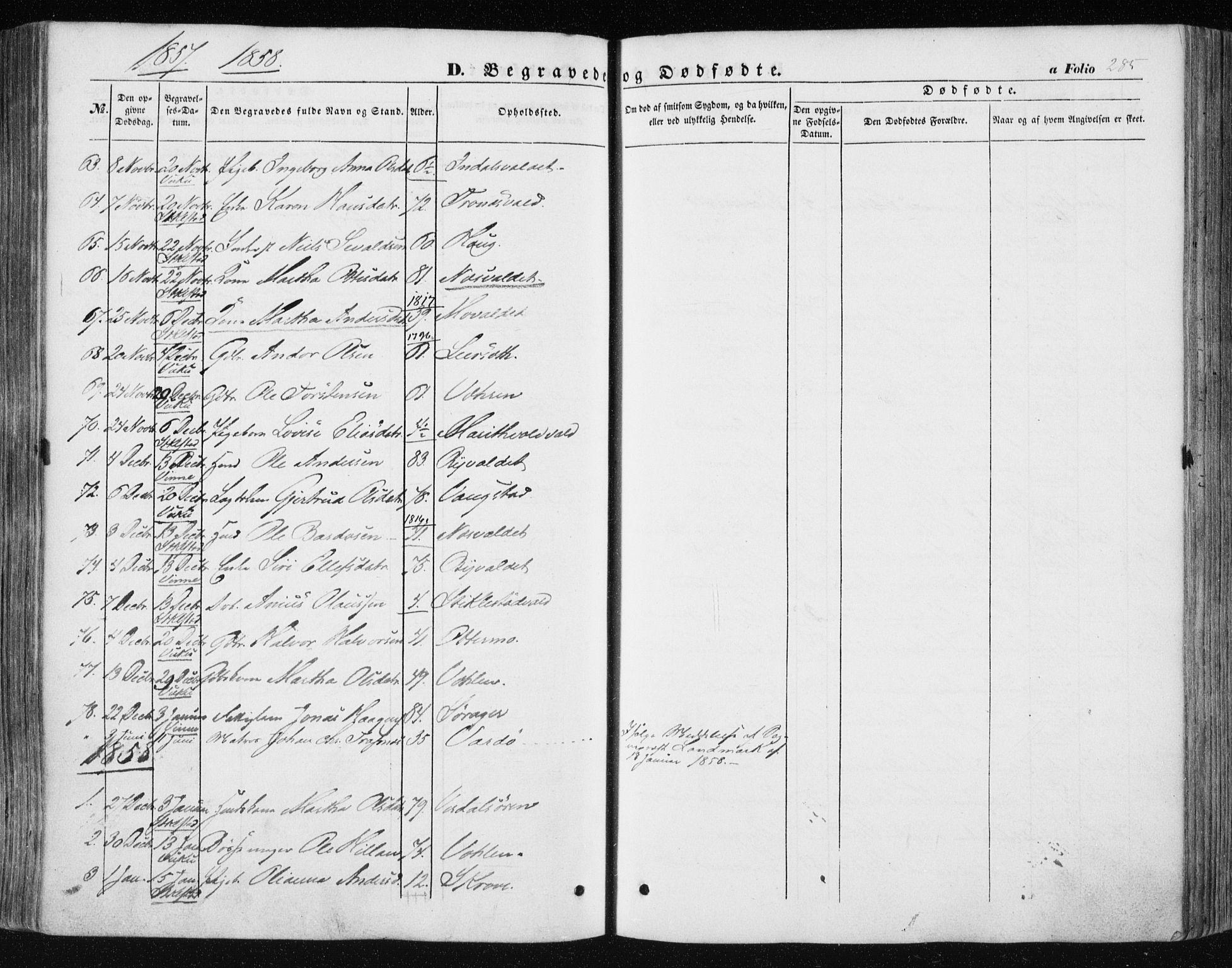 Ministerialprotokoller, klokkerbøker og fødselsregistre - Nord-Trøndelag, SAT/A-1458/723/L0240: Parish register (official) no. 723A09, 1852-1860, p. 285