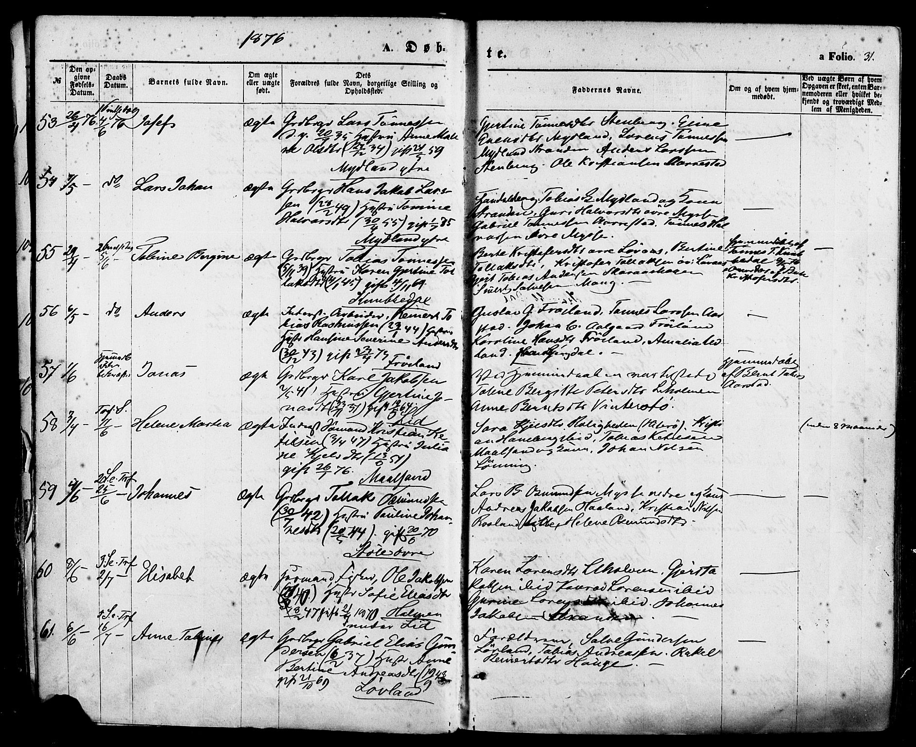 Sokndal sokneprestkontor, AV/SAST-A-101808: Parish register (official) no. A 10, 1874-1886, p. 31