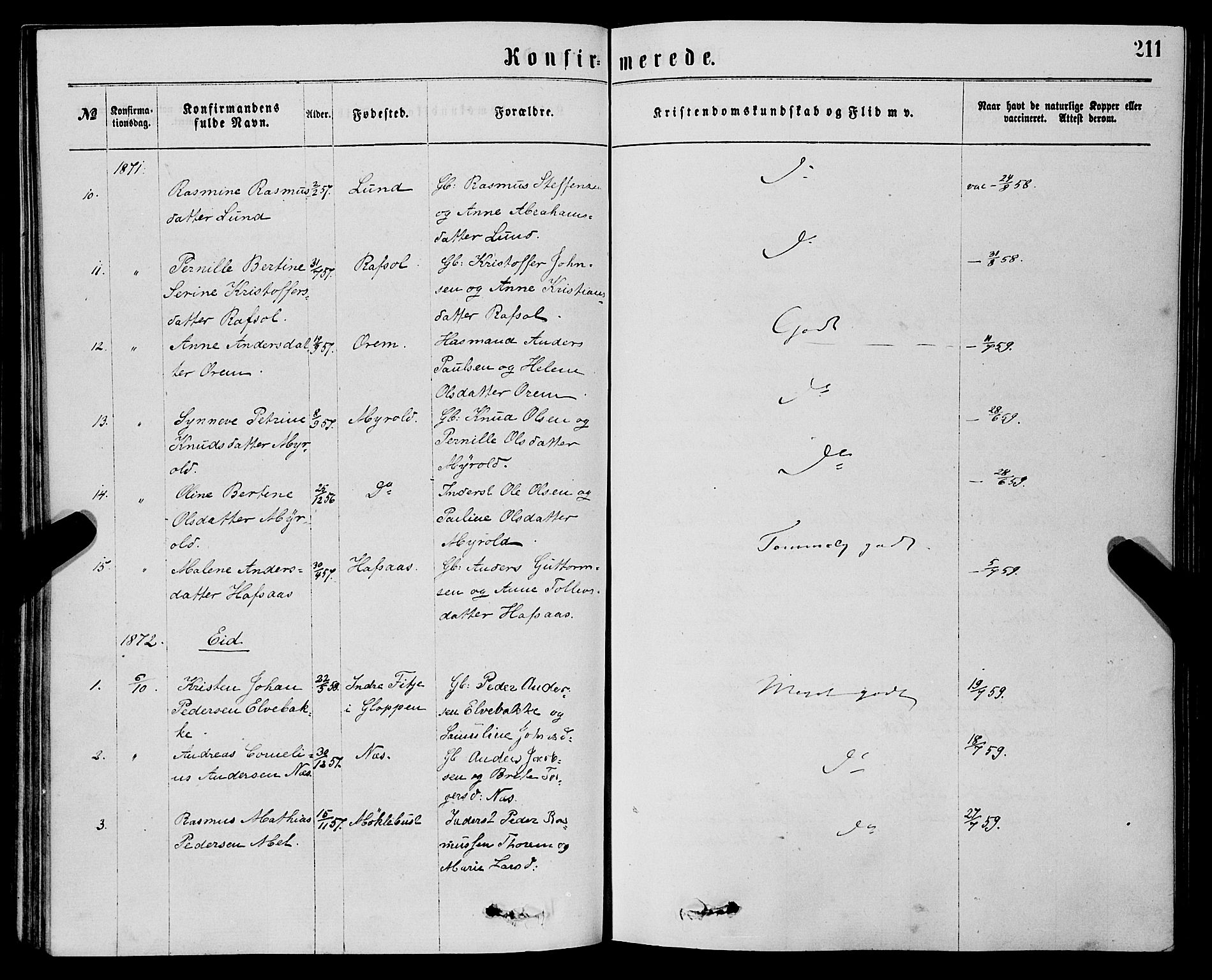 Eid sokneprestembete, SAB/A-82301/H/Haa/Haaa/L0010: Parish register (official) no. A 10, 1867-1878, p. 211