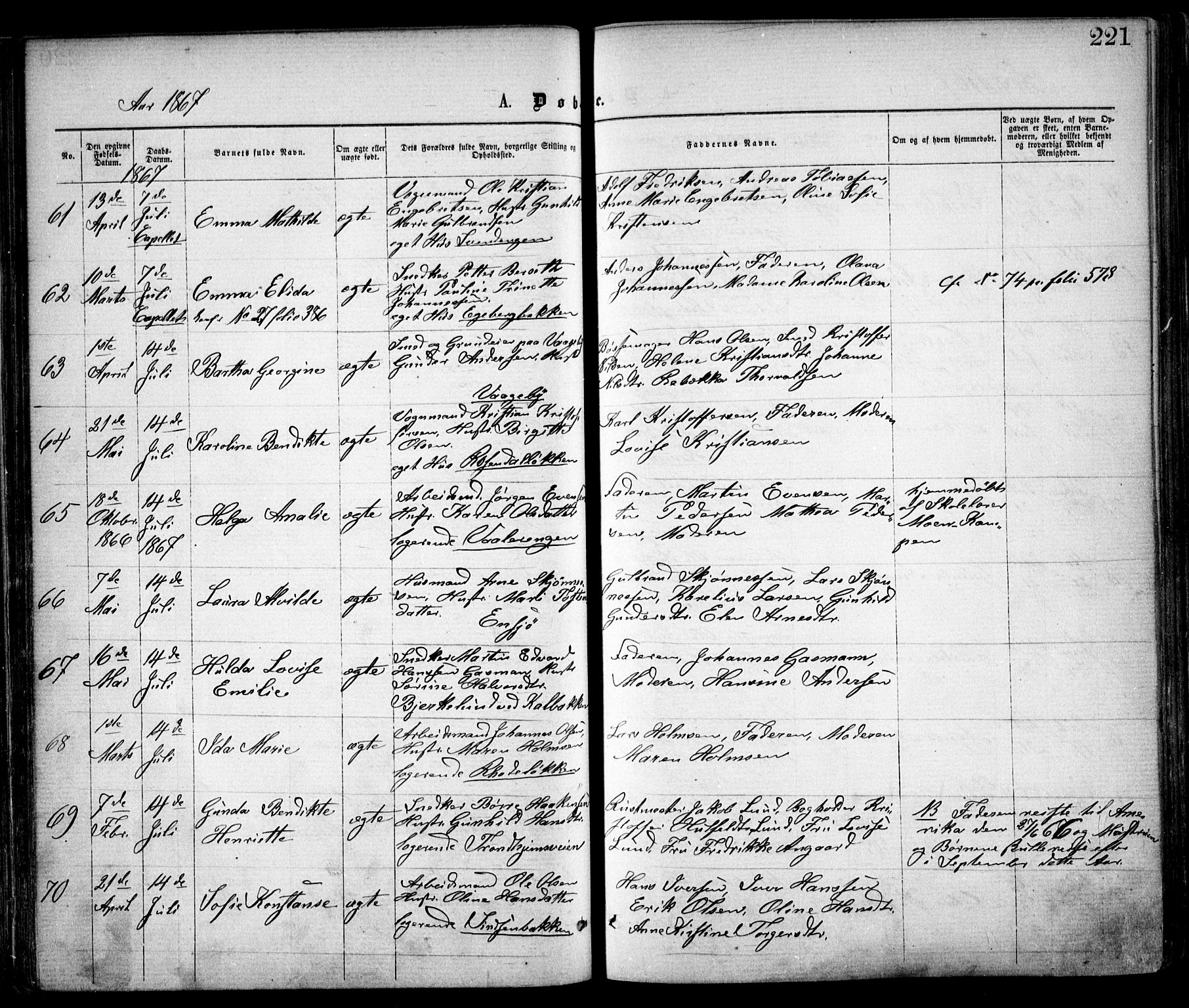 Østre Aker prestekontor Kirkebøker, AV/SAO-A-10840/F/Fa/L0001: Parish register (official) no. I 1, 1861-1869, p. 221