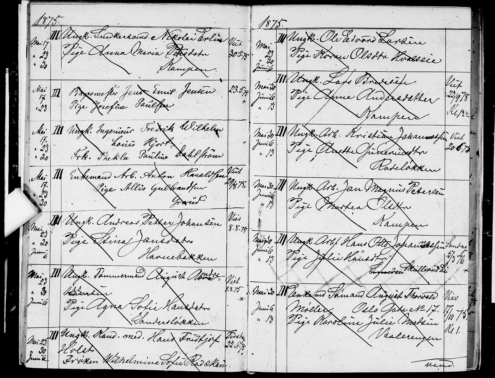 Østre Aker prestekontor Kirkebøker, AV/SAO-A-10840/H/Ha/L0003: Banns register no. I 3, 1873-1878