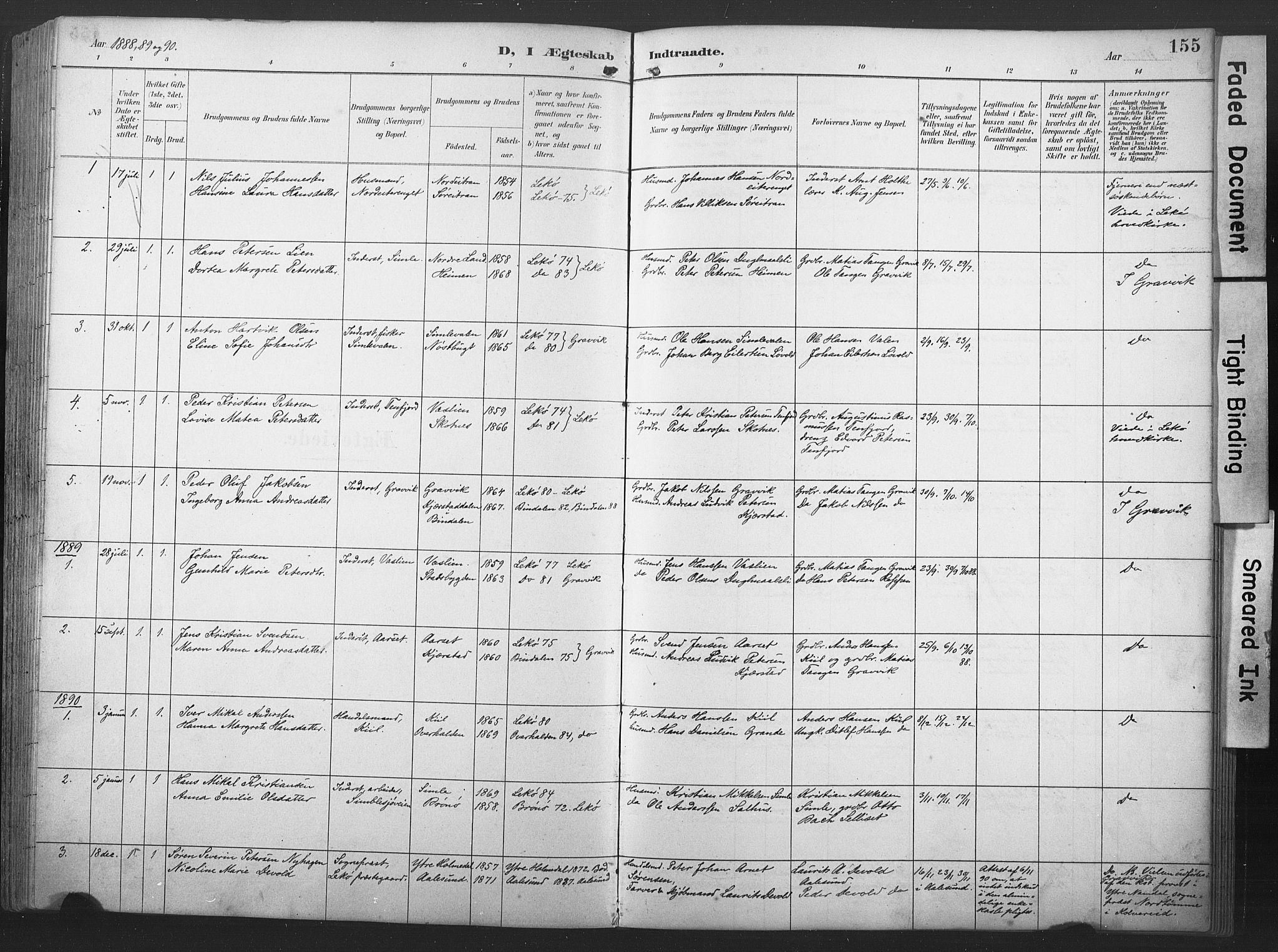 Ministerialprotokoller, klokkerbøker og fødselsregistre - Nord-Trøndelag, AV/SAT-A-1458/789/L0706: Parish register (copy) no. 789C01, 1888-1931, p. 155