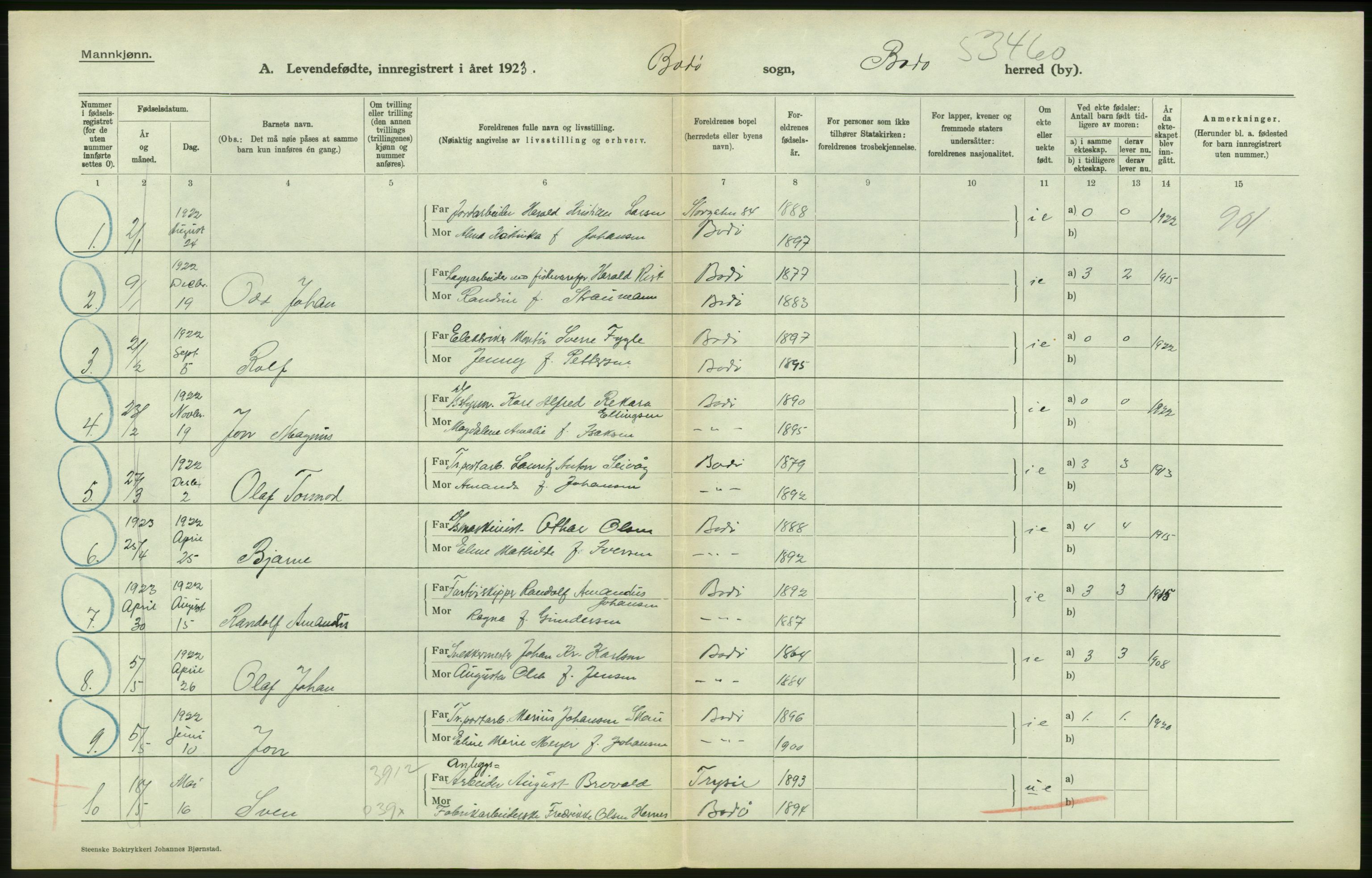Statistisk sentralbyrå, Sosiodemografiske emner, Befolkning, AV/RA-S-2228/D/Df/Dfc/Dfcc/L0042: Nordland fylke: Levendefødte menn og kvinner. Byer. Samt gifte, dødfødte. Bygder og byer., 1923, p. 26