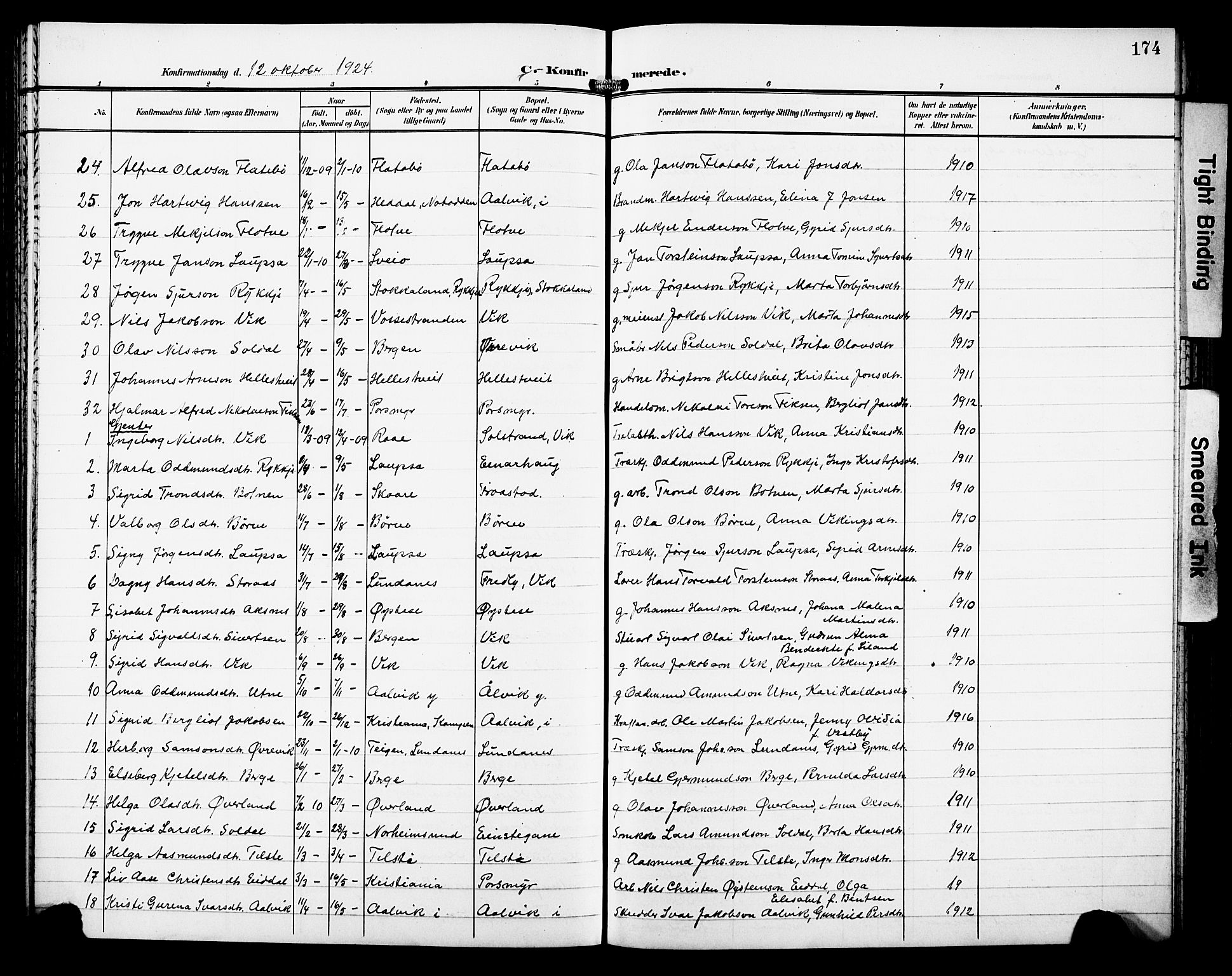 Kvam sokneprestembete, SAB/A-76201/H/Hab: Parish register (copy) no. C 4, 1906-1931, p. 174