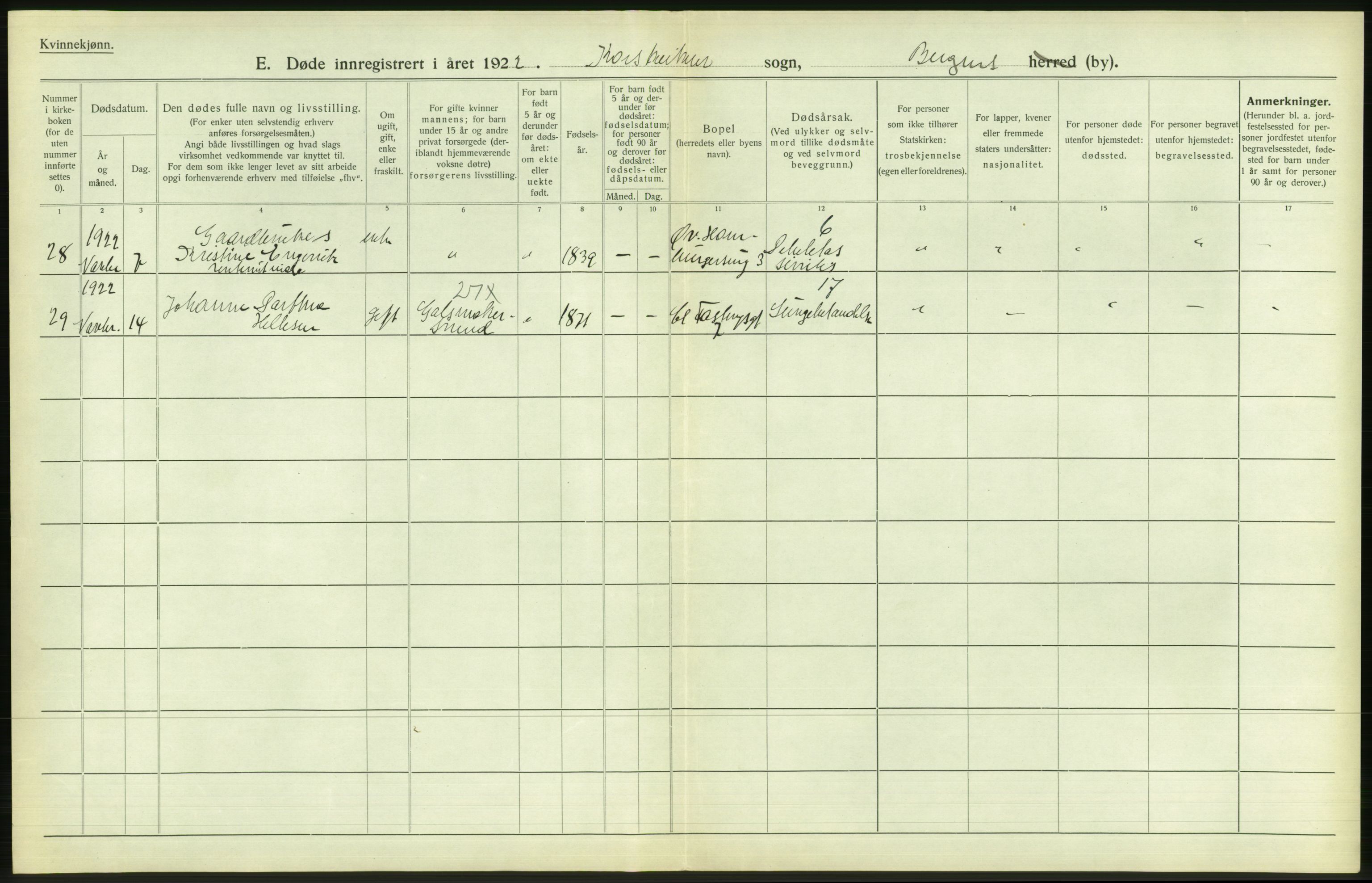 Statistisk sentralbyrå, Sosiodemografiske emner, Befolkning, AV/RA-S-2228/D/Df/Dfc/Dfcb/L0030: Bergen: Gifte, døde, dødfødte., 1922, p. 708