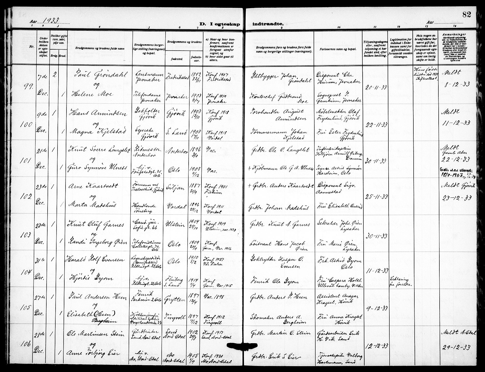 Garnisonsmenigheten Kirkebøker, AV/SAO-A-10846/F/Fa/L0019: Parish register (official) no. 19, 1928-1938, p. 82