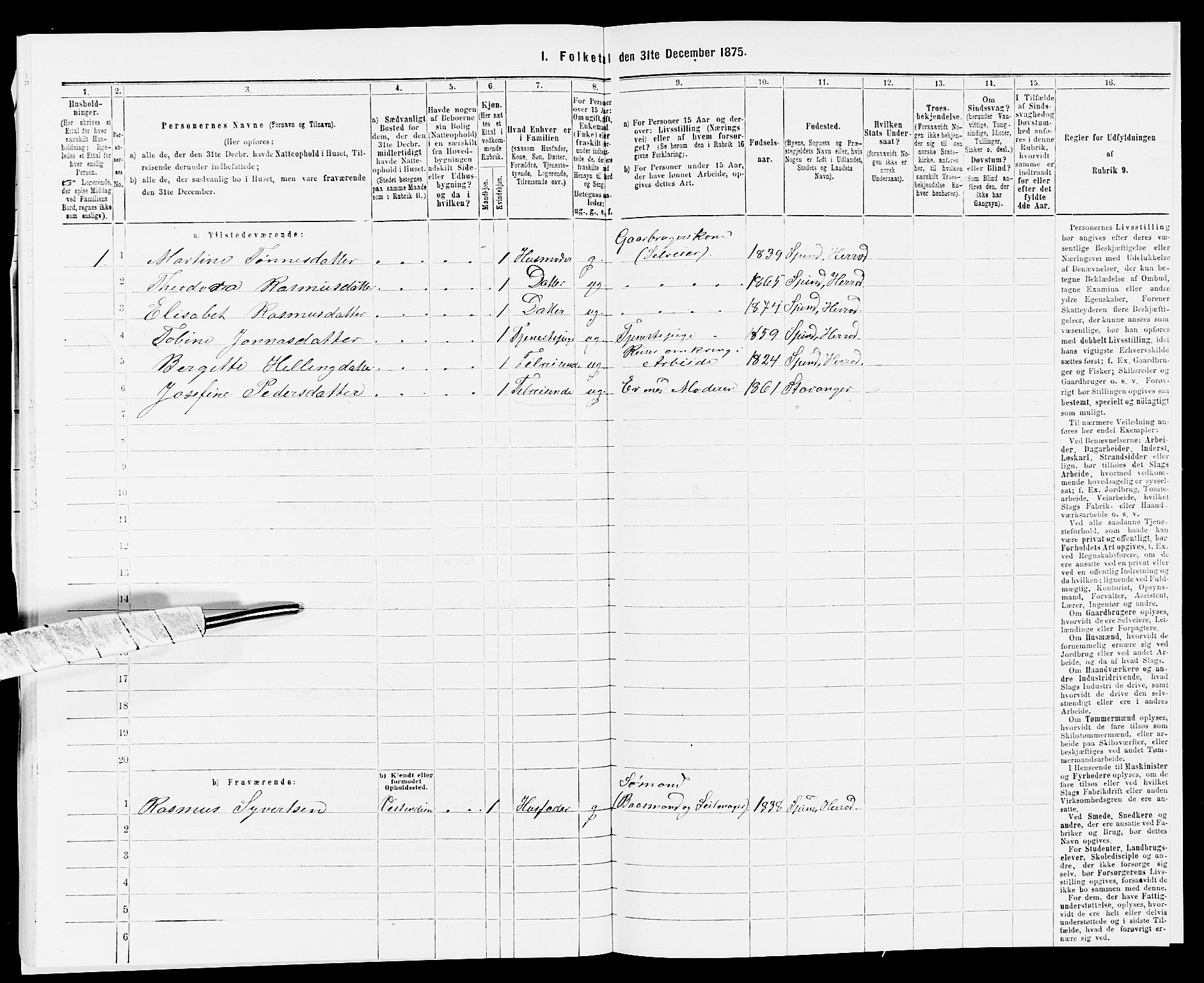 SAK, 1875 census for 1039P Herad, 1875, p. 705