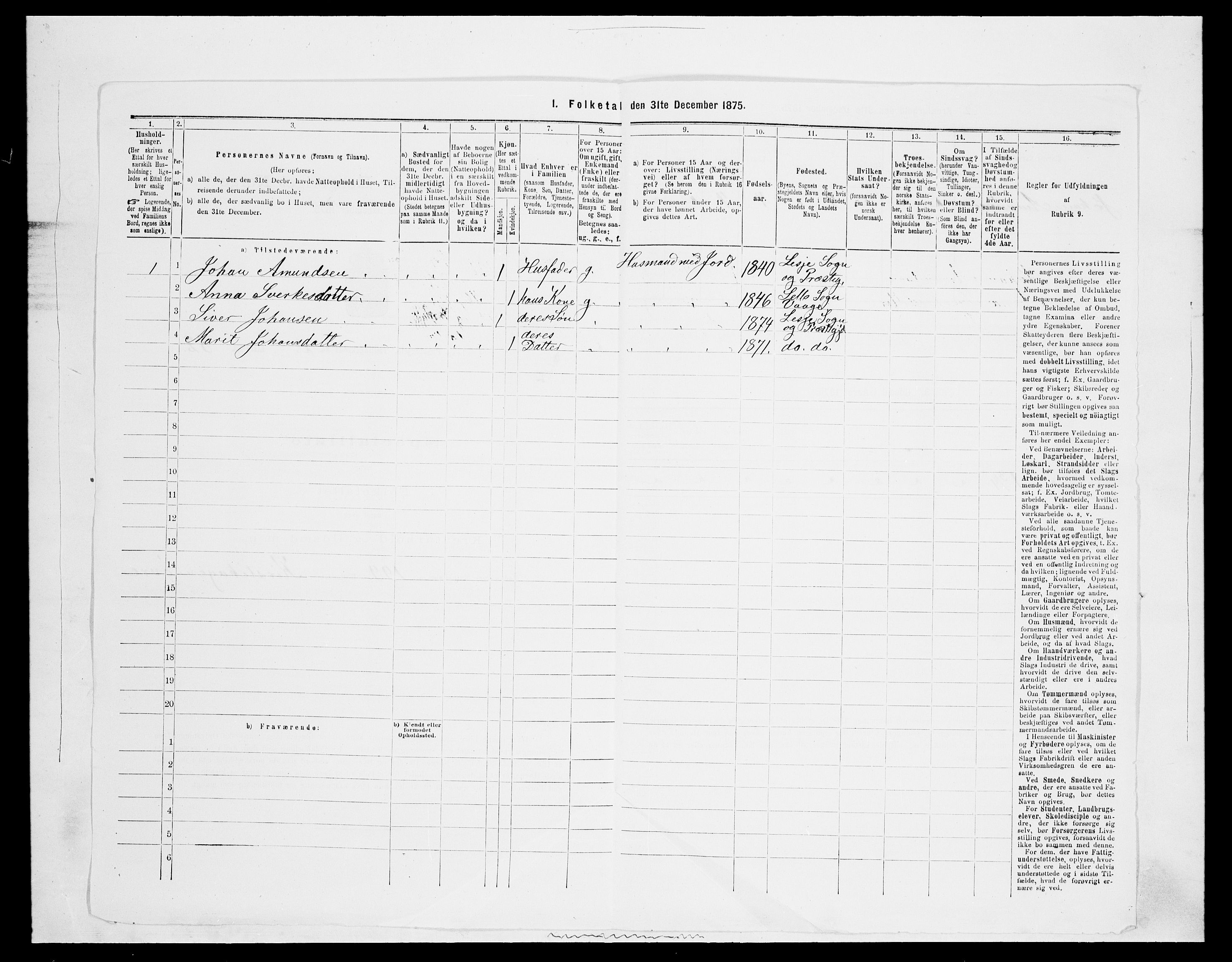 SAH, 1875 census for 0512P Lesja, 1875, p. 999