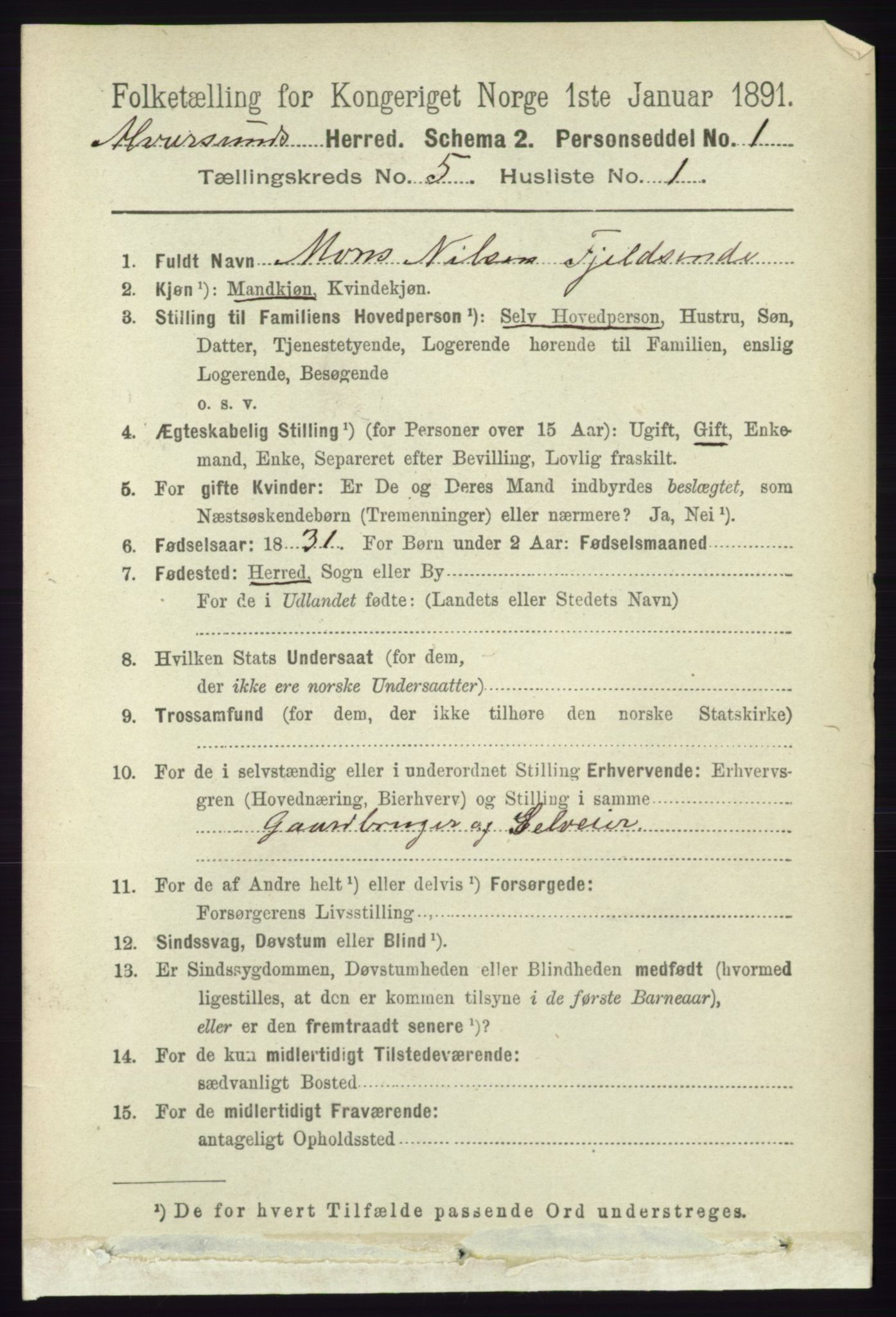RA, 1891 census for 1257 Alversund, 1891, p. 1793