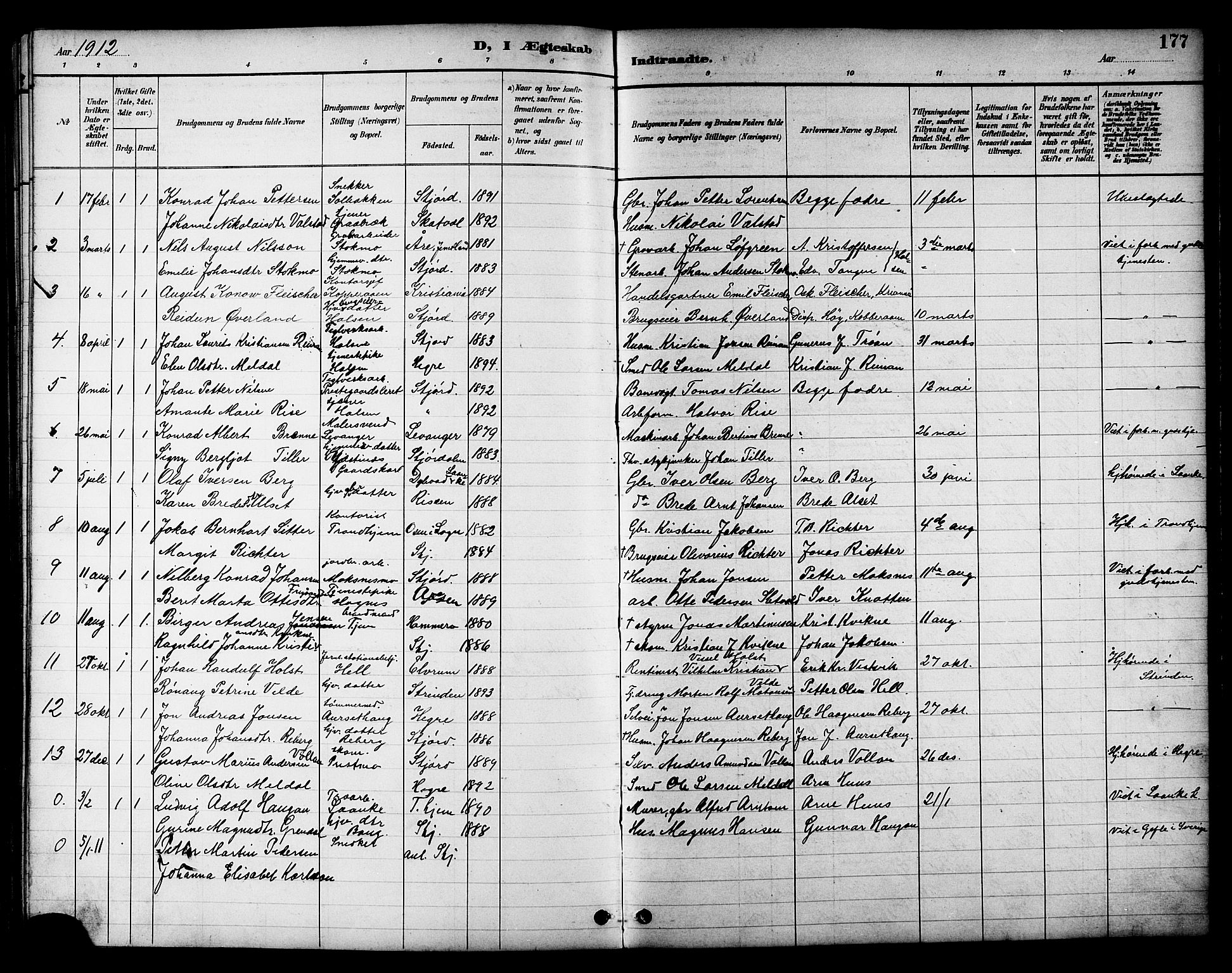Ministerialprotokoller, klokkerbøker og fødselsregistre - Nord-Trøndelag, SAT/A-1458/709/L0087: Parish register (copy) no. 709C01, 1892-1913, p. 177