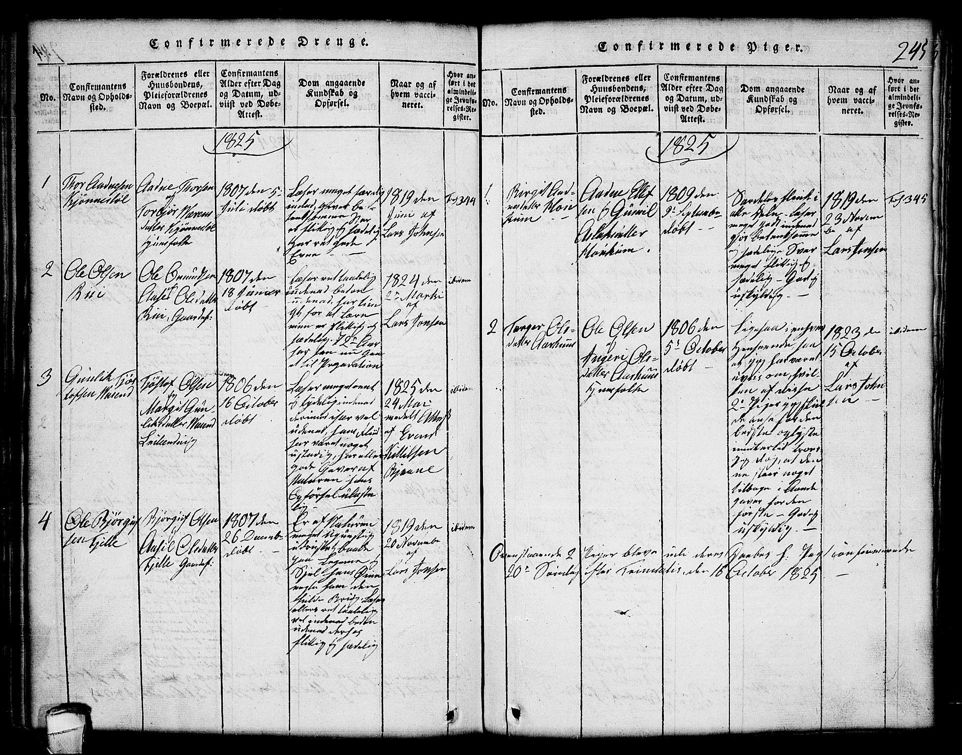 Lårdal kirkebøker, SAKO/A-284/G/Gc/L0001: Parish register (copy) no. III 1, 1815-1854, p. 245