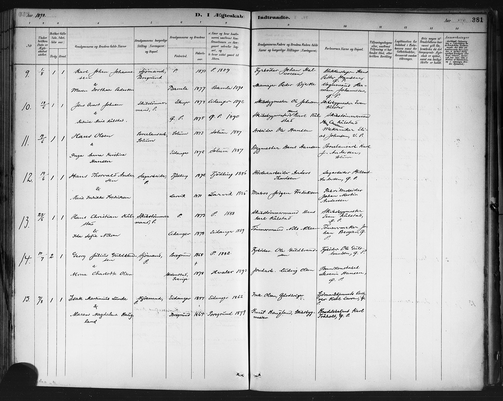 Porsgrunn kirkebøker , SAKO/A-104/G/Gb/L0005: Parish register (copy) no. II 5, 1883-1915, p. 381