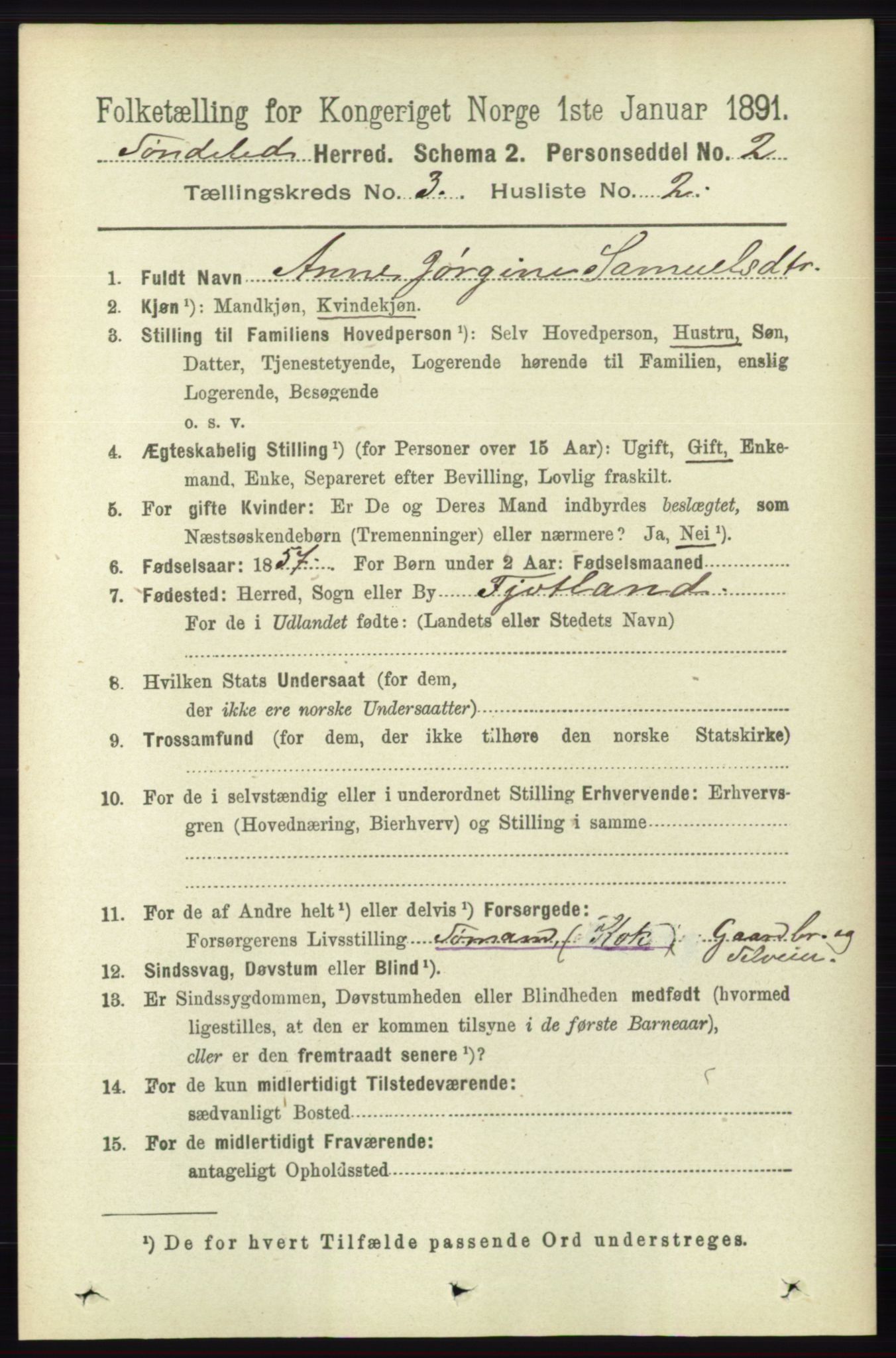 RA, 1891 census for 0913 Søndeled, 1891, p. 608