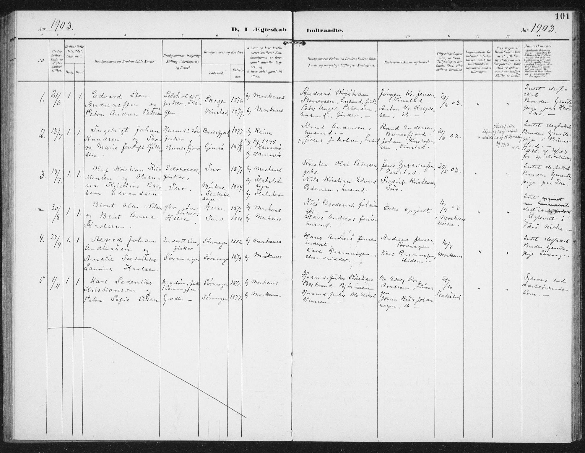 Ministerialprotokoller, klokkerbøker og fødselsregistre - Nordland, SAT/A-1459/886/L1221: Parish register (official) no. 886A03, 1903-1913, p. 101