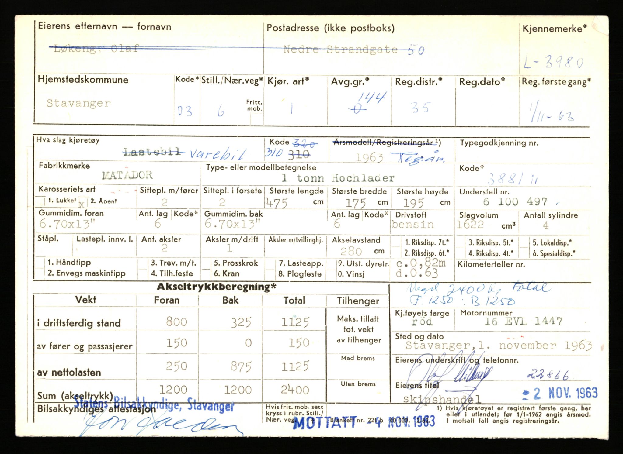 Stavanger trafikkstasjon, SAST/A-101942/0/F/L0011: L-3700 - L-4199, 1930-1971, p. 1531