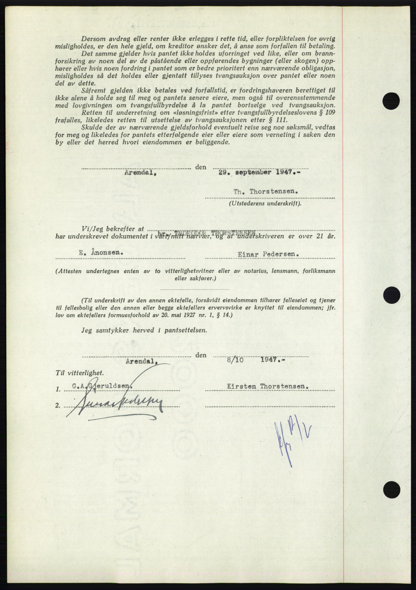 Nedenes sorenskriveri, AV/SAK-1221-0006/G/Gb/Gbb/L0004: Mortgage book no. B4, 1947-1947, Diary no: : 1535/1947