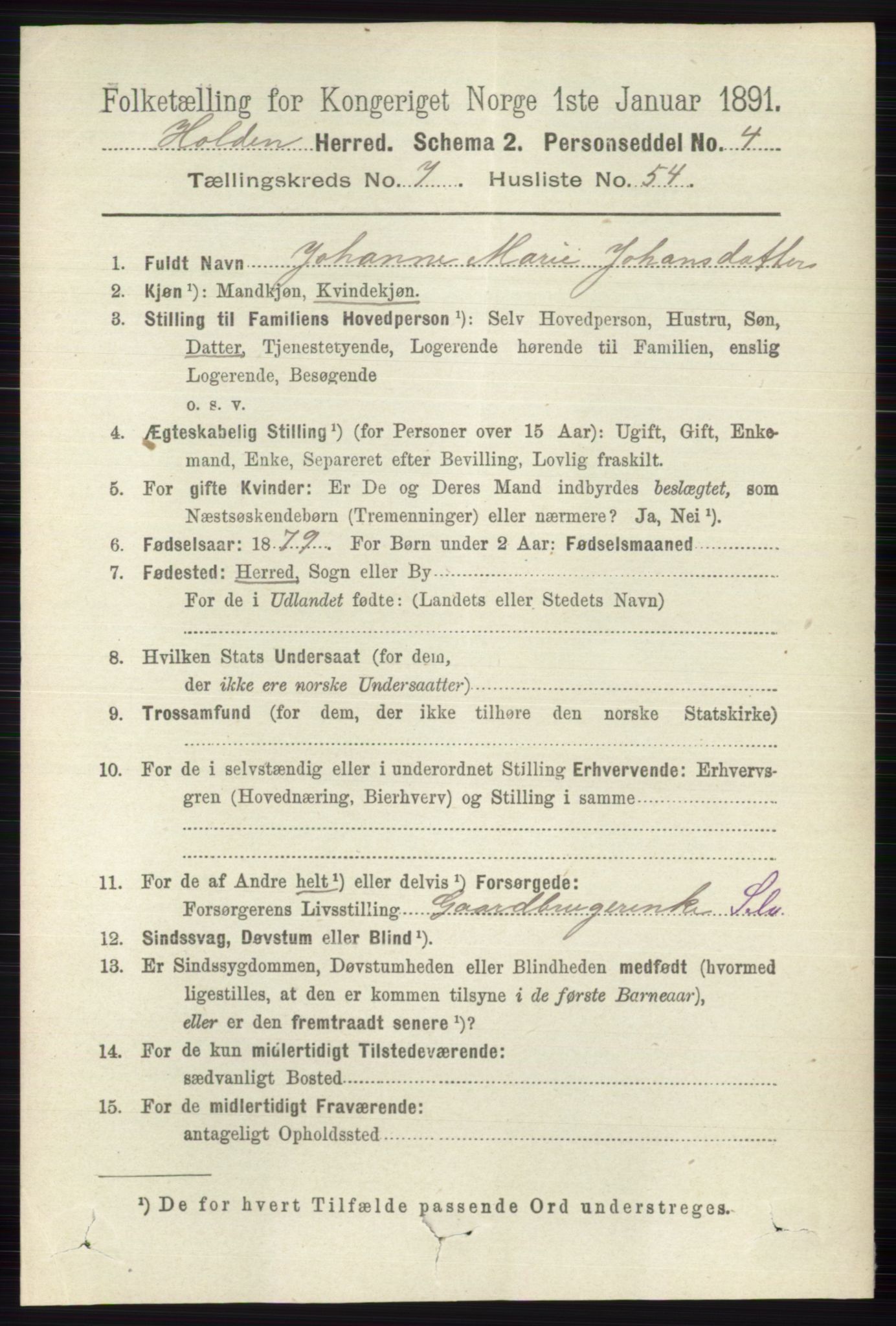 RA, 1891 census for 0819 Holla, 1891, p. 3604