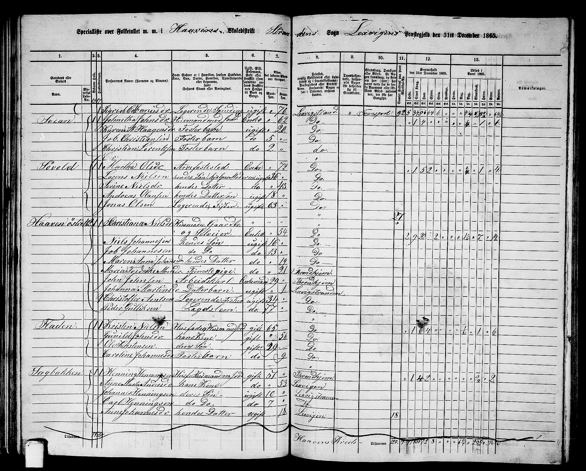 RA, 1865 census for Leksvik, 1865, p. 62