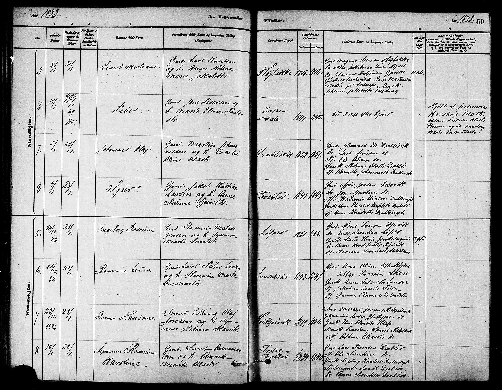 Ministerialprotokoller, klokkerbøker og fødselsregistre - Møre og Romsdal, AV/SAT-A-1454/511/L0141: Parish register (official) no. 511A08, 1878-1890, p. 59