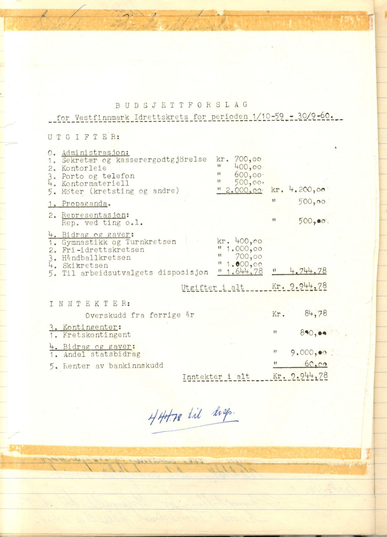 Vest-Finnmark Idrettskrets, FMFB/A-1042/A/Aa/L0002: Møteprotokoll for styre, kretsting og arbeidsutvalg, 1951-1961, p. 240