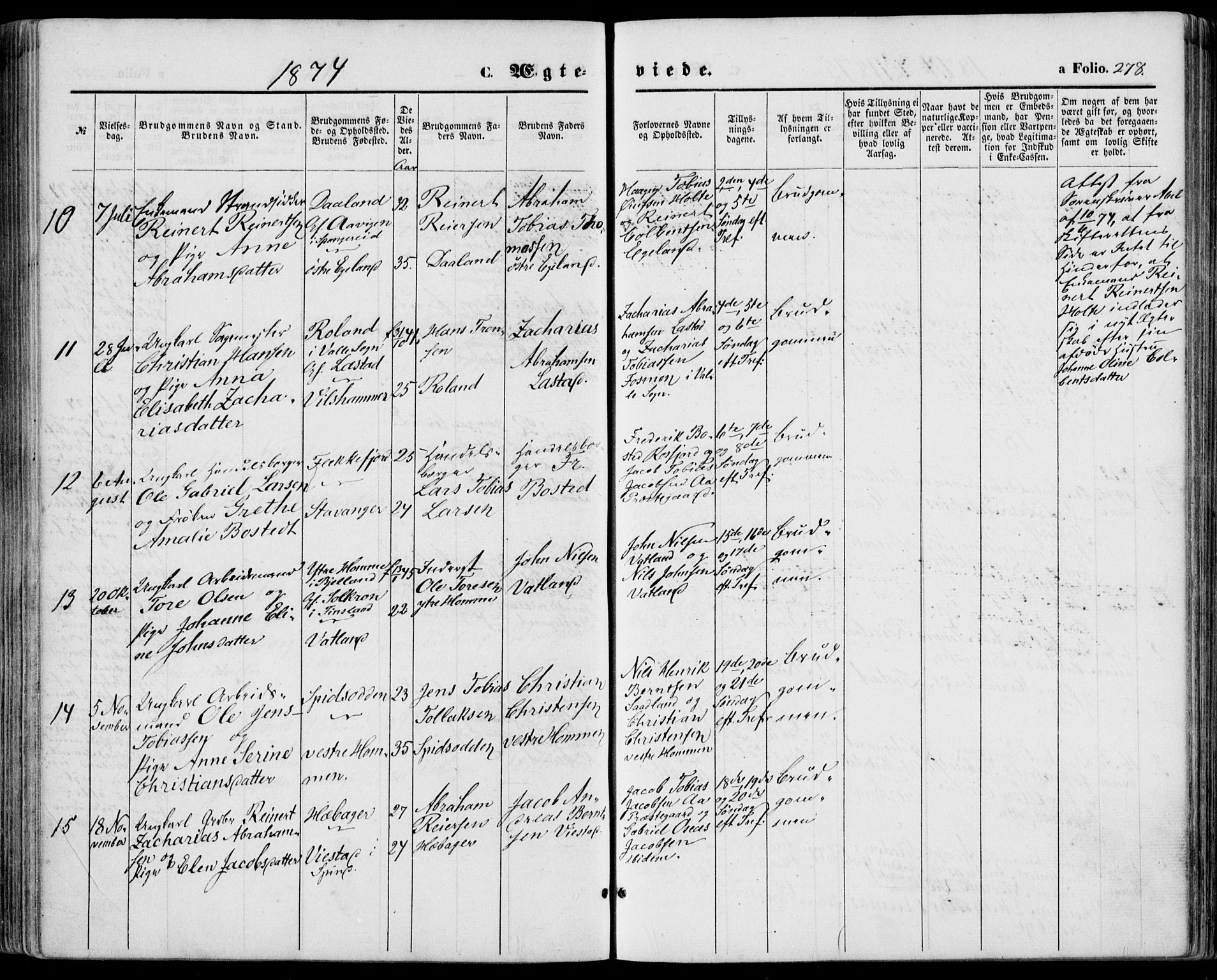 Lyngdal sokneprestkontor, AV/SAK-1111-0029/F/Fa/Fac/L0010: Parish register (official) no. A 10, 1865-1878, p. 278