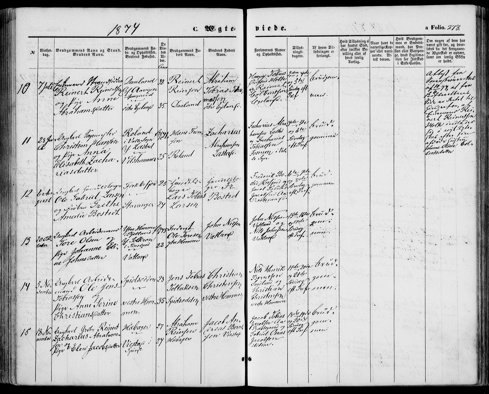 Lyngdal sokneprestkontor, SAK/1111-0029/F/Fa/Fac/L0010: Parish register (official) no. A 10, 1865-1878, p. 278