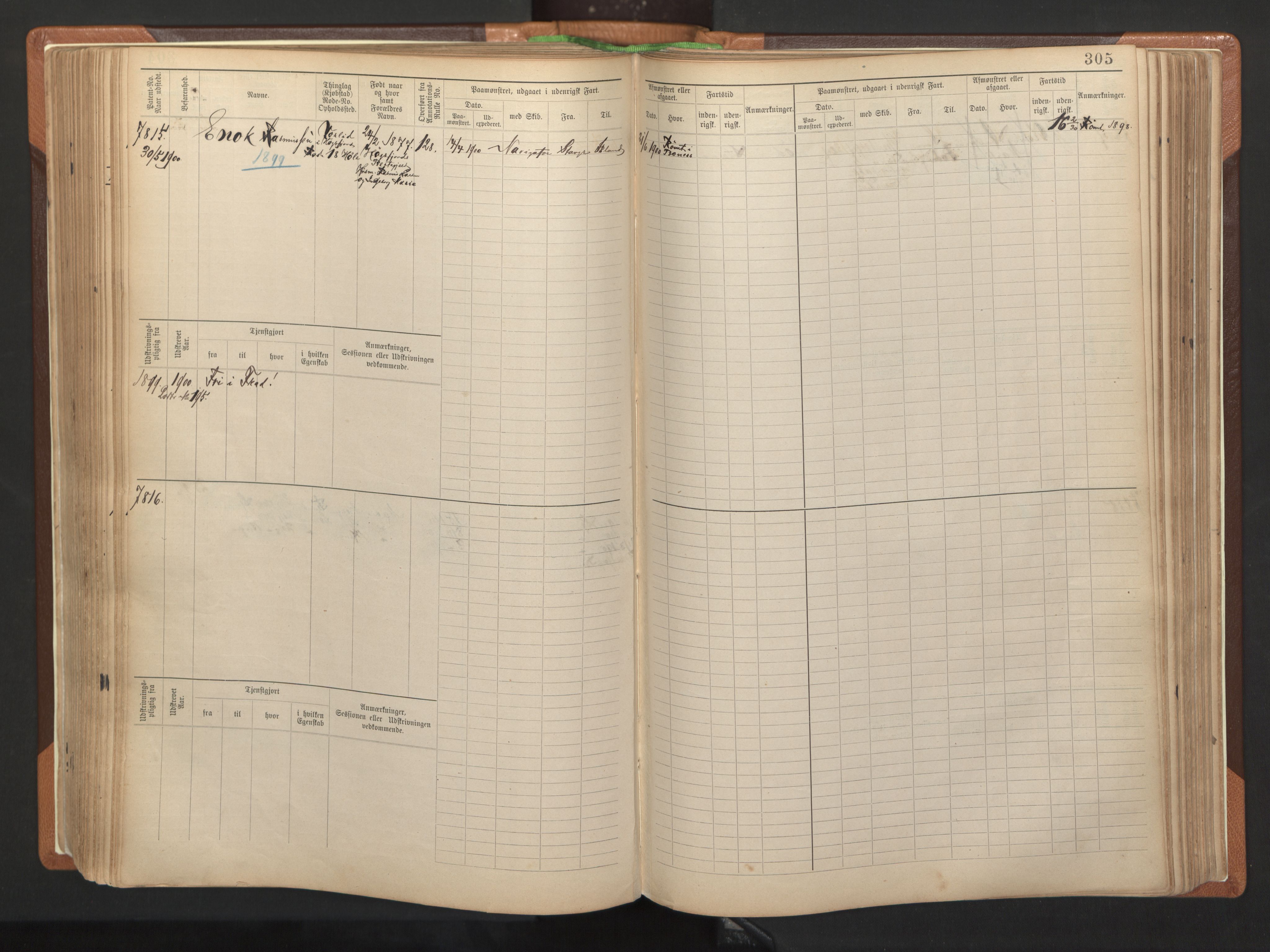 Stavanger sjømannskontor, AV/SAST-A-102006/F/Fb/Fbb/L0012: Sjøfartshovedrulle, patentnr. 7207-8158, 1894-1904, p. 308