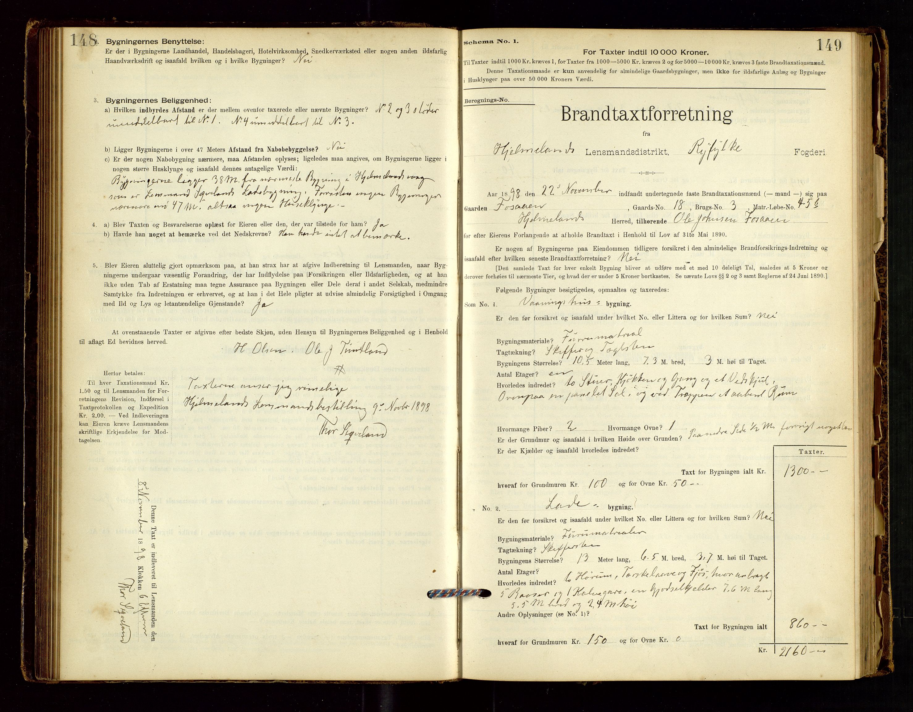 Hjelmeland lensmannskontor, AV/SAST-A-100439/Gob/L0001: "Brandtaxationsprotokol", 1895-1932, p. 148-149