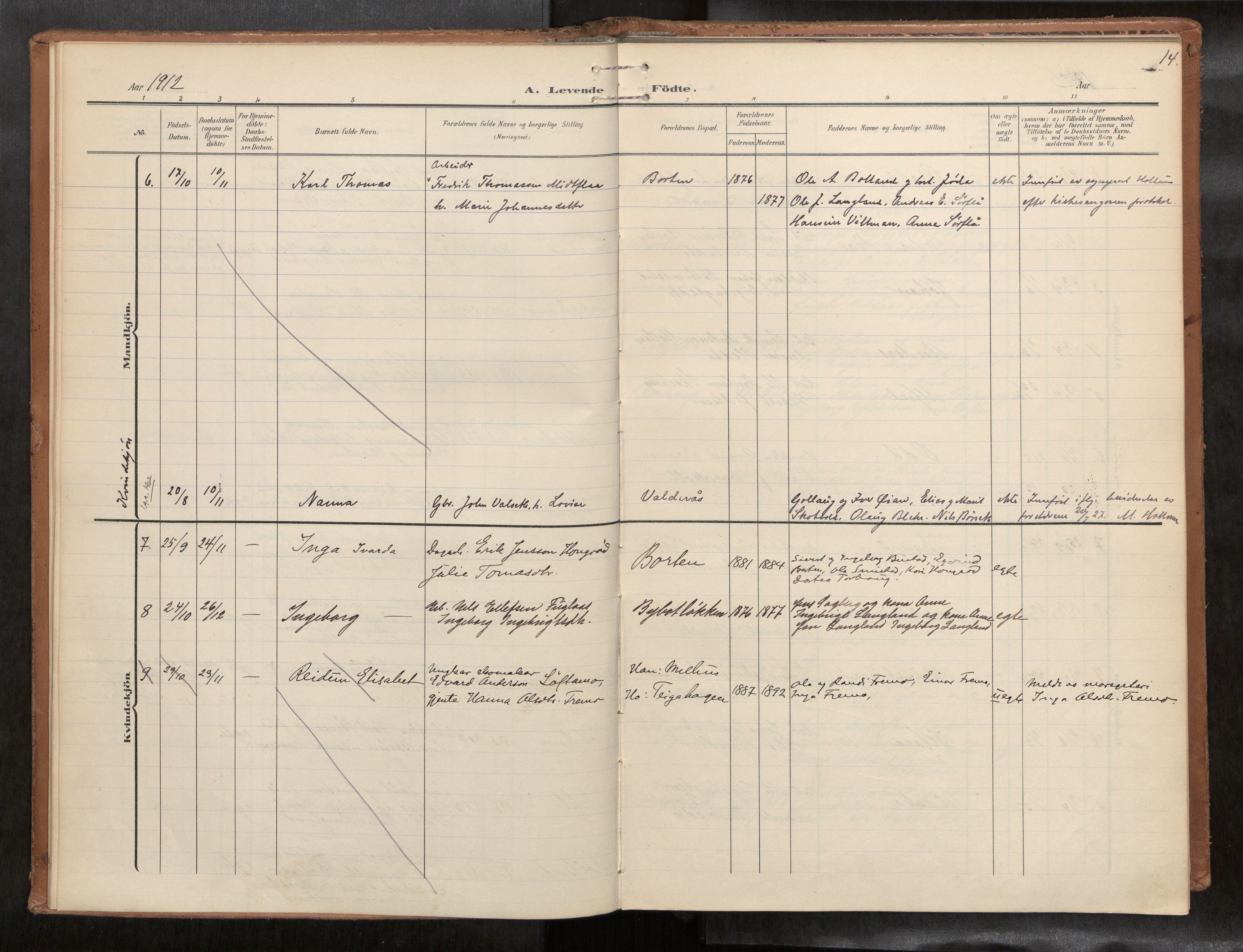 Ministerialprotokoller, klokkerbøker og fødselsregistre - Sør-Trøndelag, SAT/A-1456/693/L1119b: Parish register (official) no. 693A02, 1906-1936, p. 14