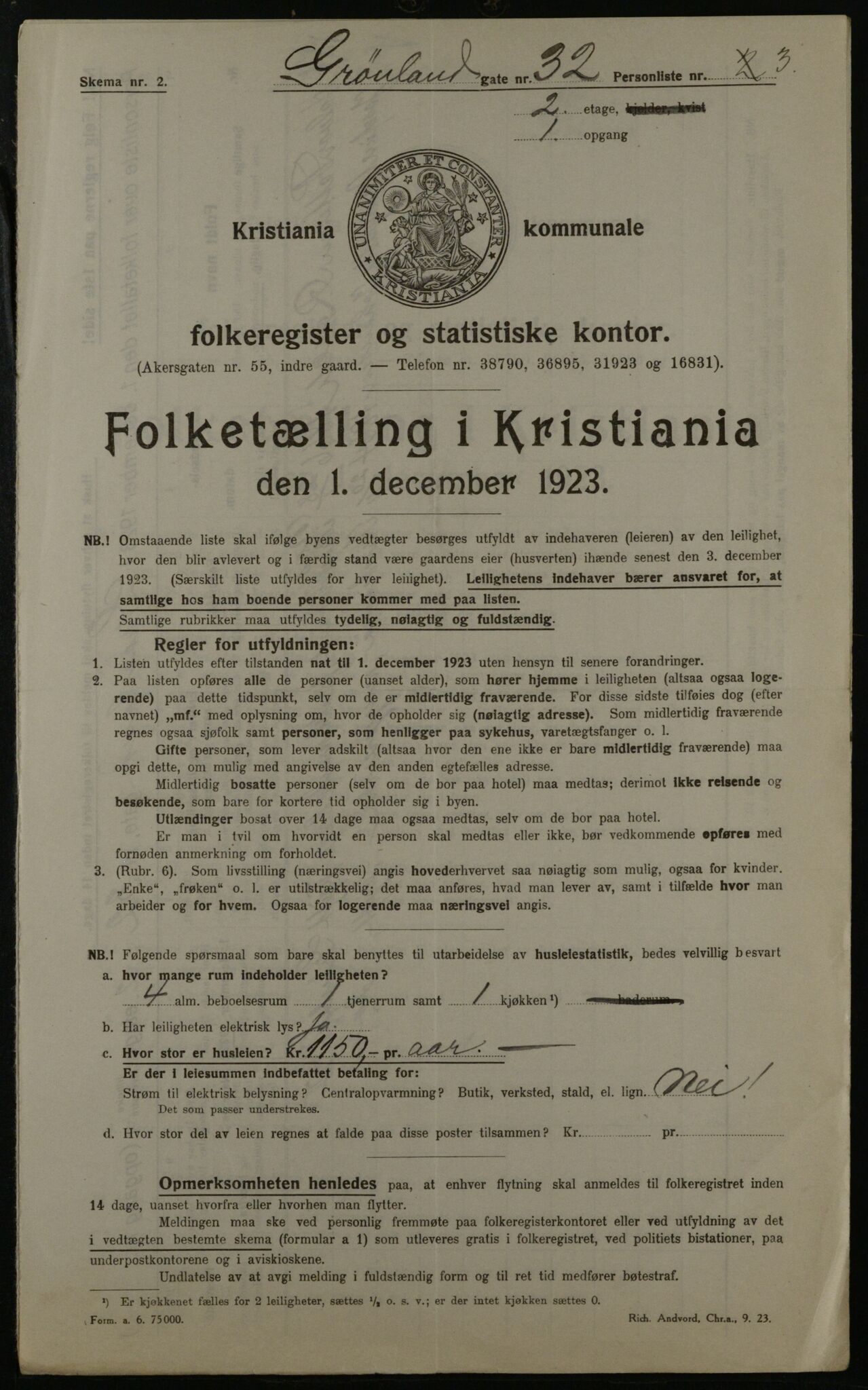 OBA, Municipal Census 1923 for Kristiania, 1923, p. 35354