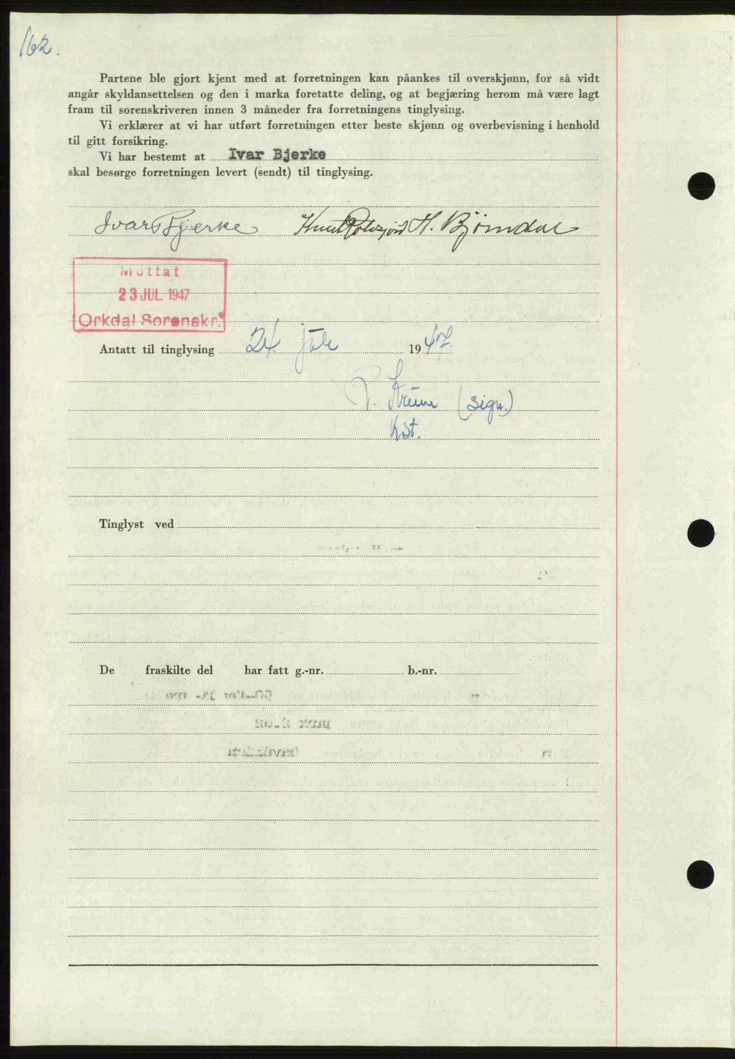 Orkdal sorenskriveri, SAT/A-4169/1/2/2C: Mortgage book no. A, 1947-1947, Diary no: : 719/1947