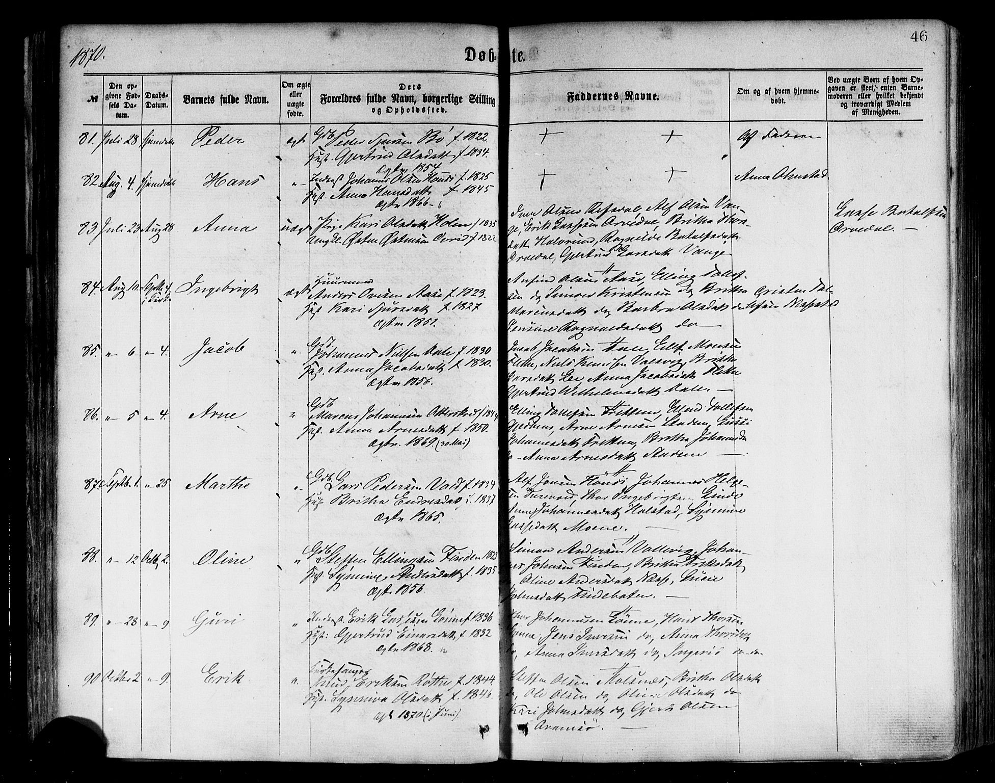 Vik sokneprestembete, AV/SAB-A-81501/H/Haa/Haaa/L0009: Parish register (official) no. A 9, 1866-1877, p. 46