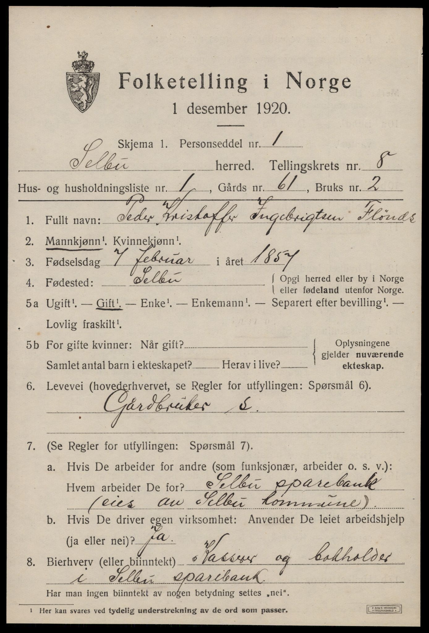 SAT, 1920 census for Selbu, 1920, p. 4428