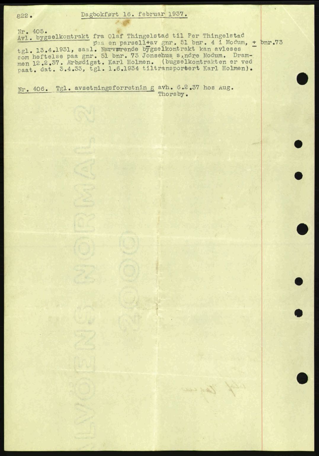Eiker, Modum og Sigdal sorenskriveri, SAKO/A-123/G/Ga/Gab/L0034: Mortgage book no. A4, 1936-1937, Diary no: : 405/1937
