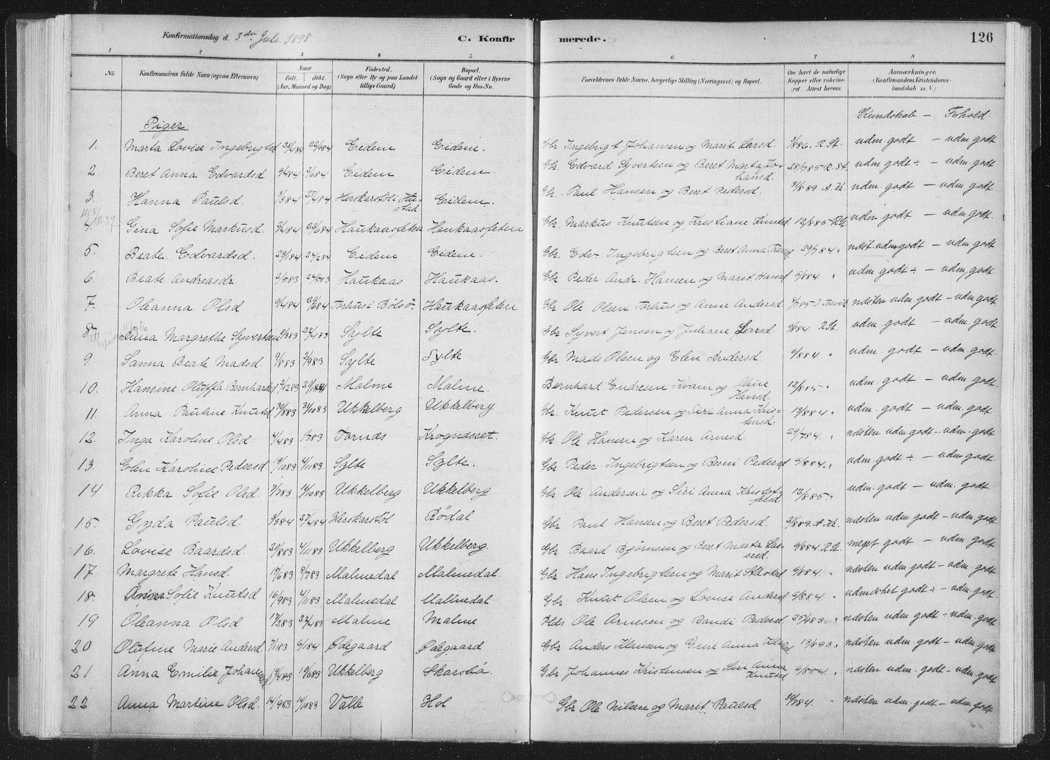 Ministerialprotokoller, klokkerbøker og fødselsregistre - Møre og Romsdal, AV/SAT-A-1454/564/L0740: Parish register (official) no. 564A01, 1880-1899, p. 126