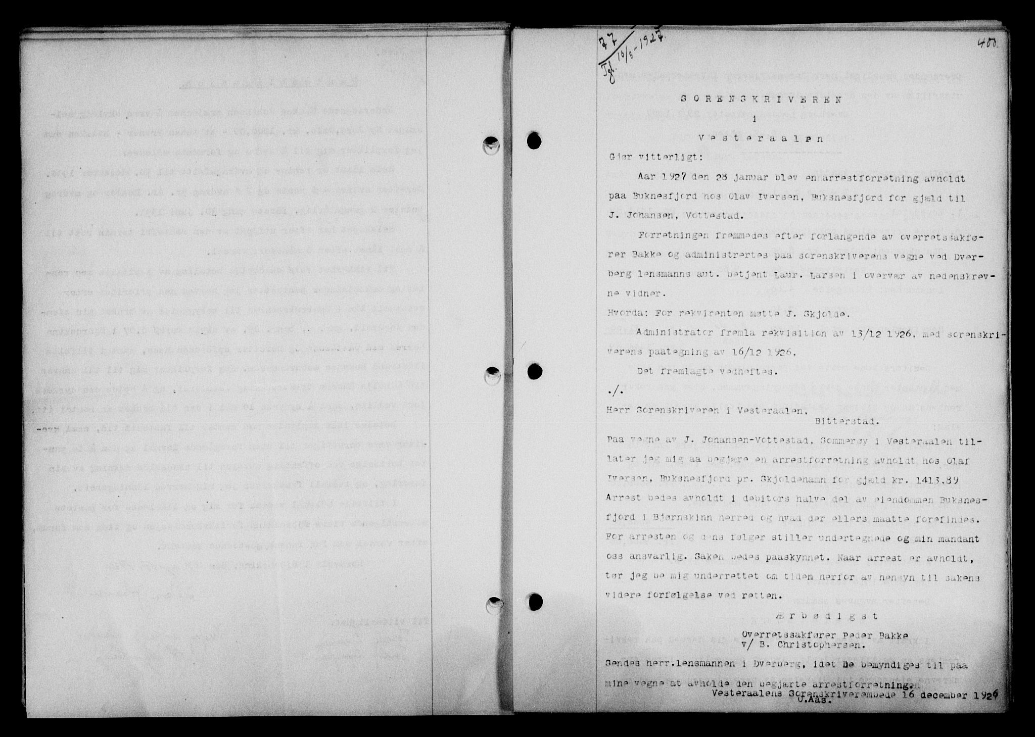 Vesterålen sorenskriveri, SAT/A-4180/1/2/2Ca/L0043: Mortgage book no. 36, 1926-1927, Deed date: 10.03.1927