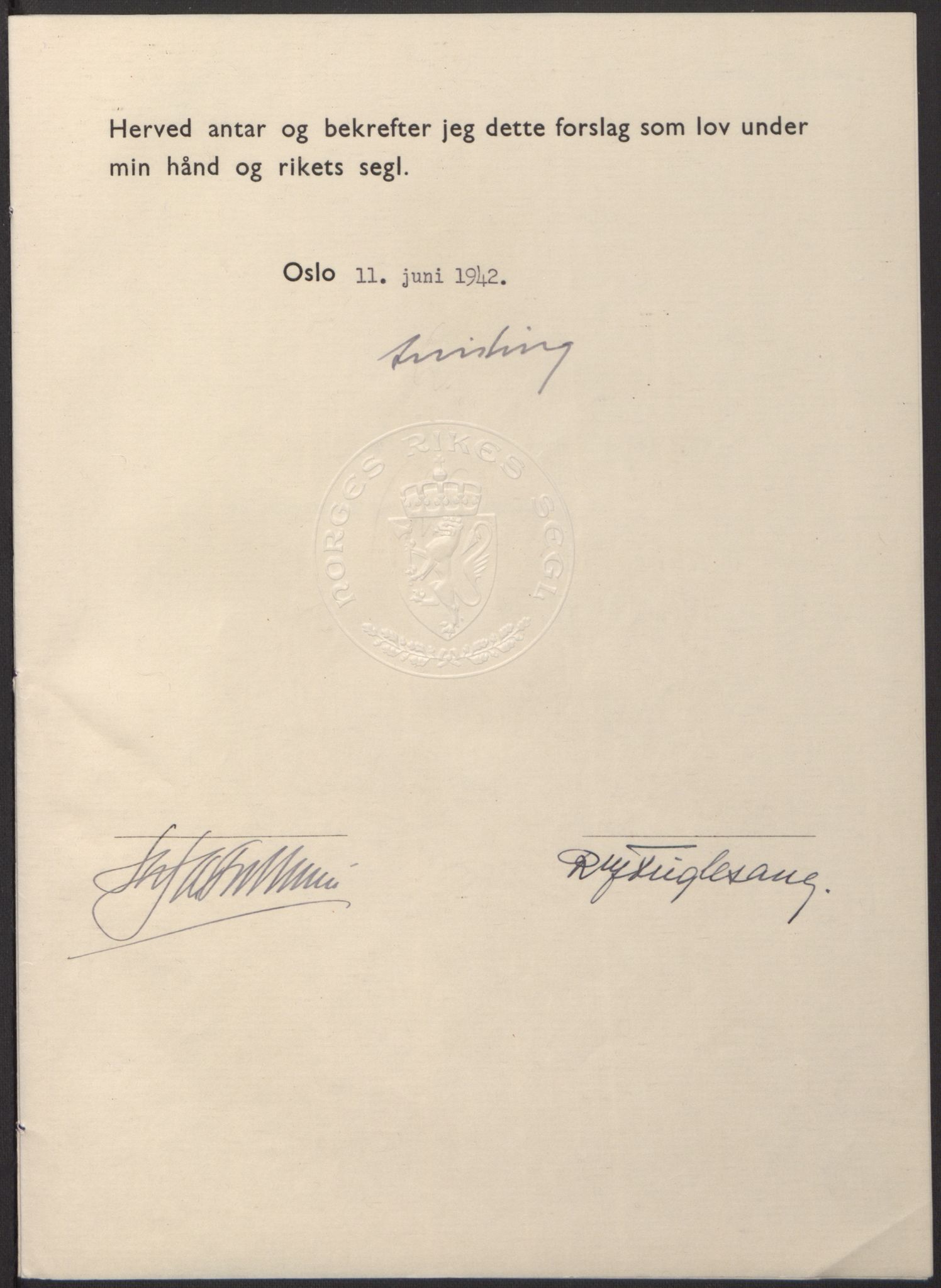 NS-administrasjonen 1940-1945 (Statsrådsekretariatet, de kommisariske statsråder mm), RA/S-4279/D/Db/L0098: Lover II, 1942, p. 56
