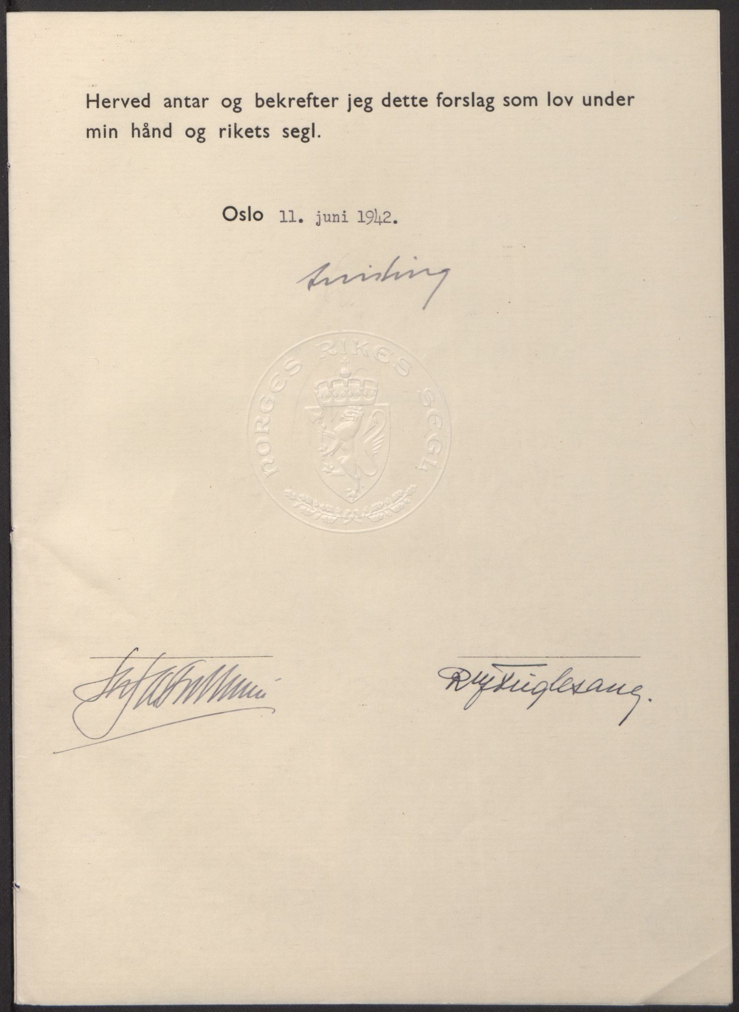 NS-administrasjonen 1940-1945 (Statsrådsekretariatet, de kommisariske statsråder mm), AV/RA-S-4279/D/Db/L0098: Lover II, 1942, p. 56