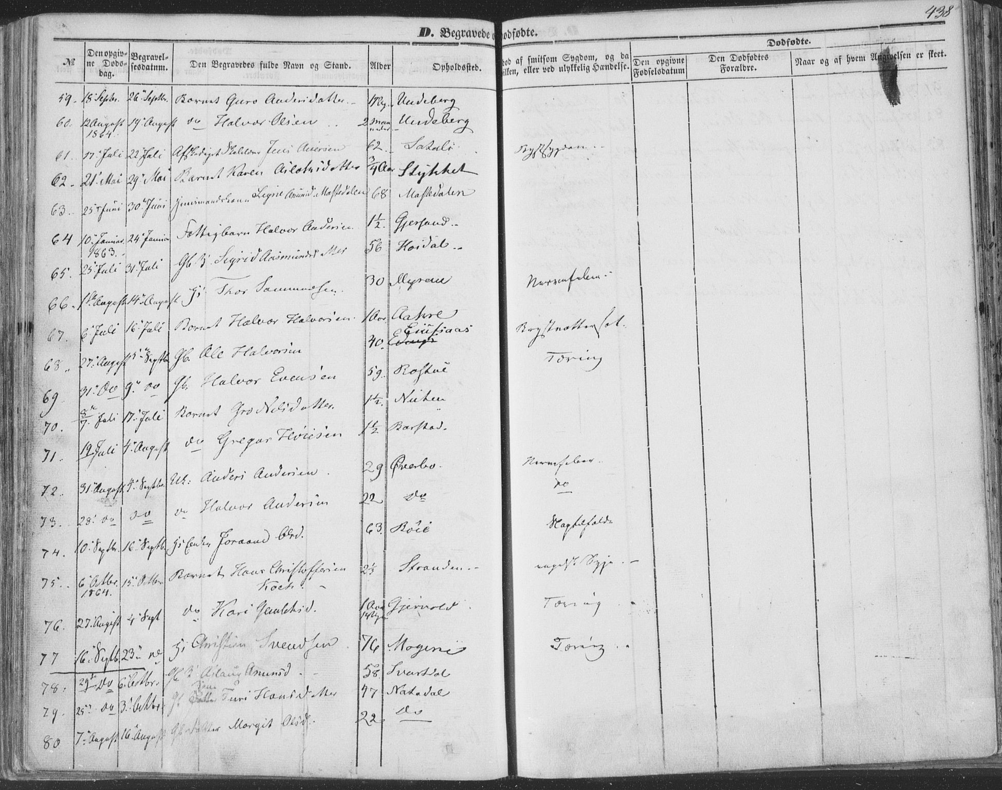 Seljord kirkebøker, AV/SAKO-A-20/F/Fa/L012b: Parish register (official) no. I 12B, 1850-1865, p. 438