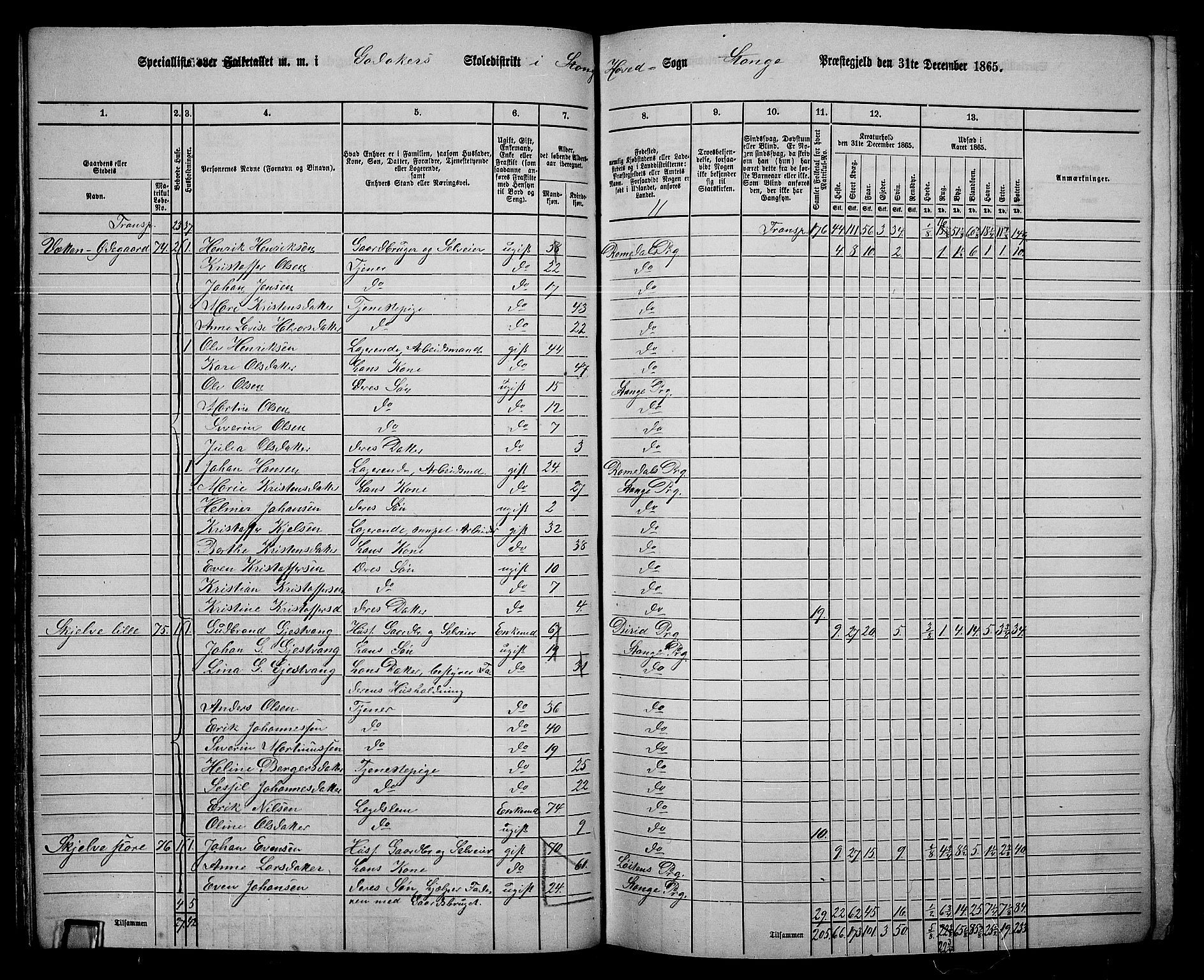 RA, 1865 census for Stange, 1865, p. 86