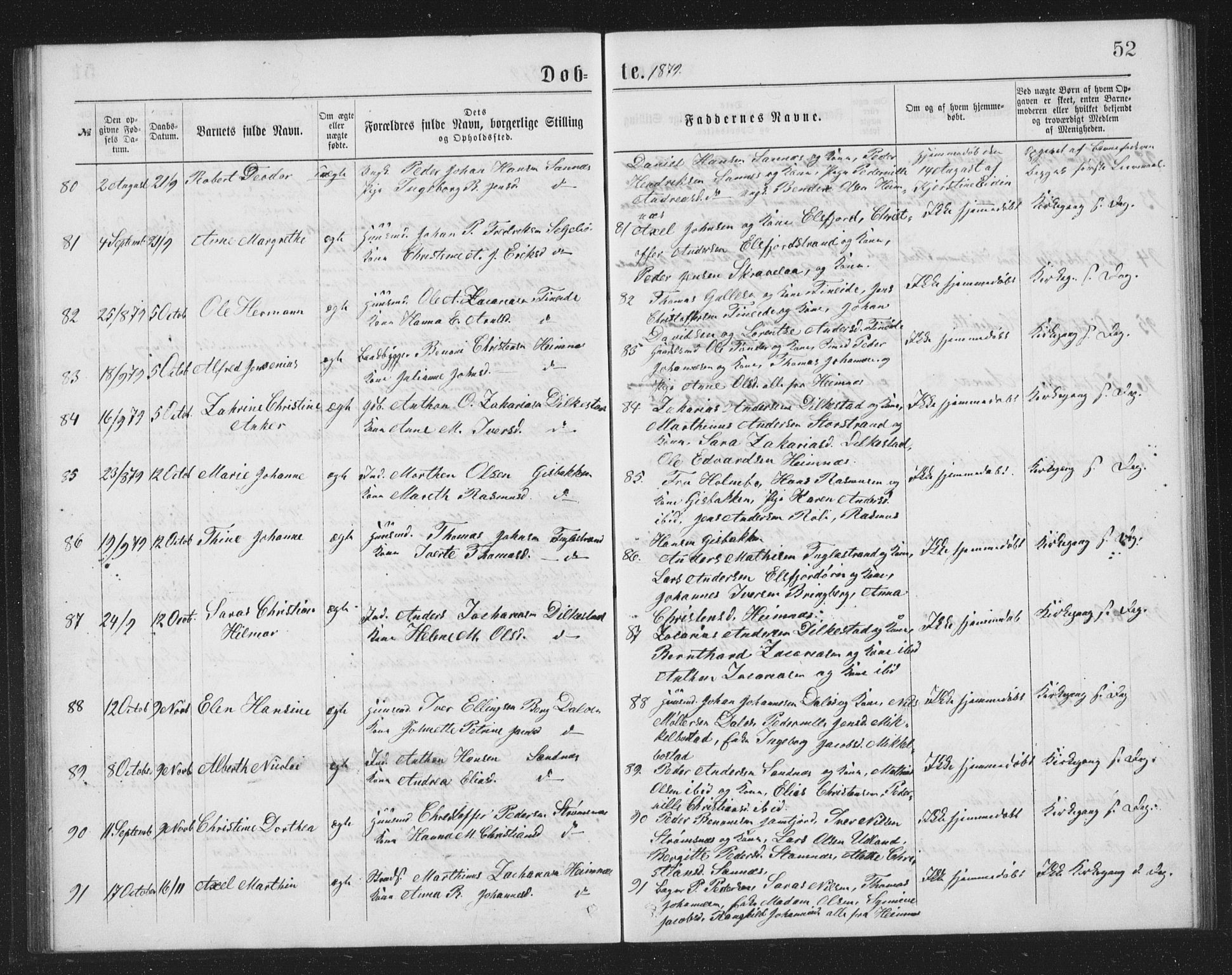 Ministerialprotokoller, klokkerbøker og fødselsregistre - Nordland, SAT/A-1459/825/L0369: Parish register (copy) no. 825C06, 1873-1885, p. 52