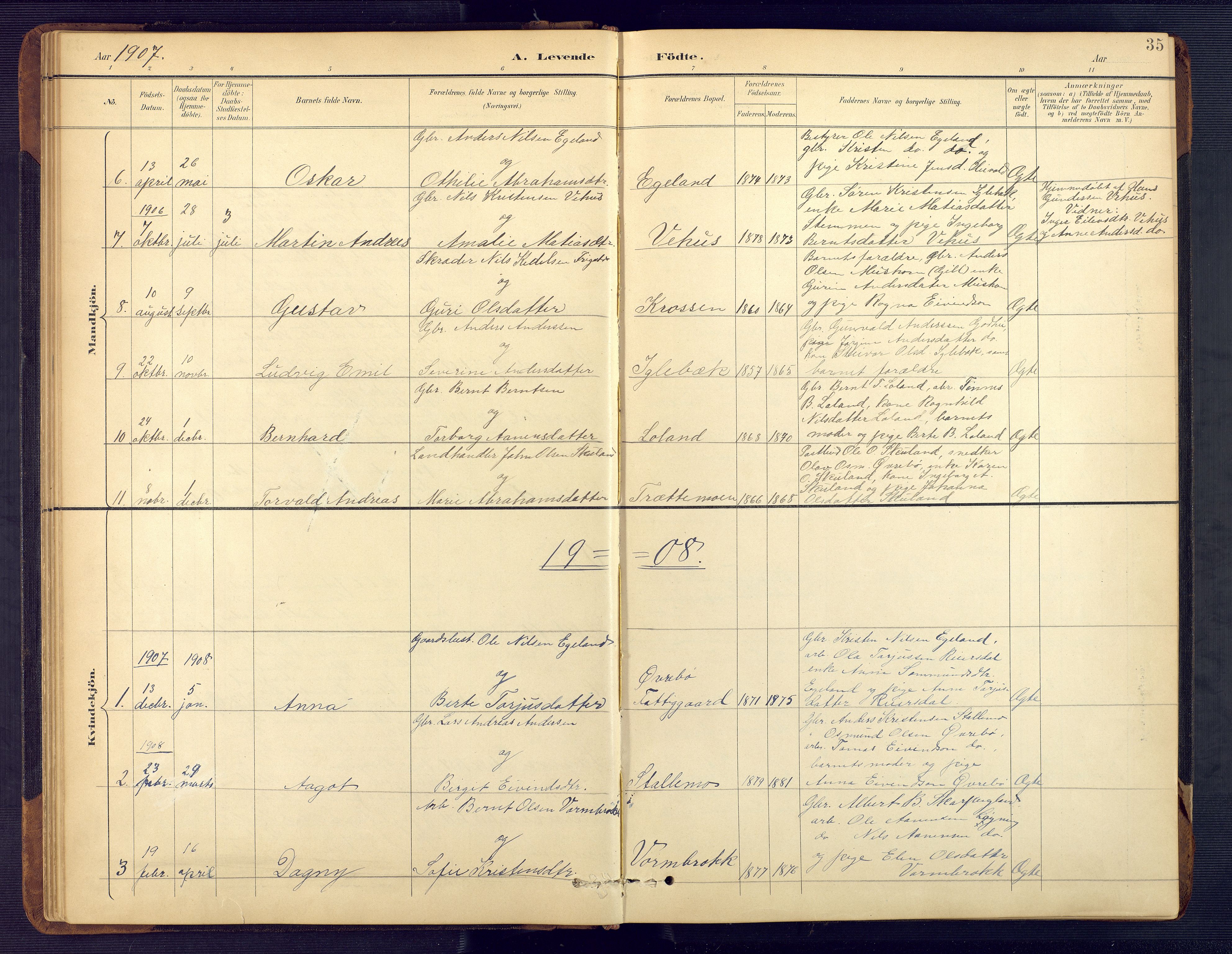 Vennesla sokneprestkontor, SAK/1111-0045/Fb/Fbc/L0003: Parish register (copy) no. B 3, 1895-1946, p. 35