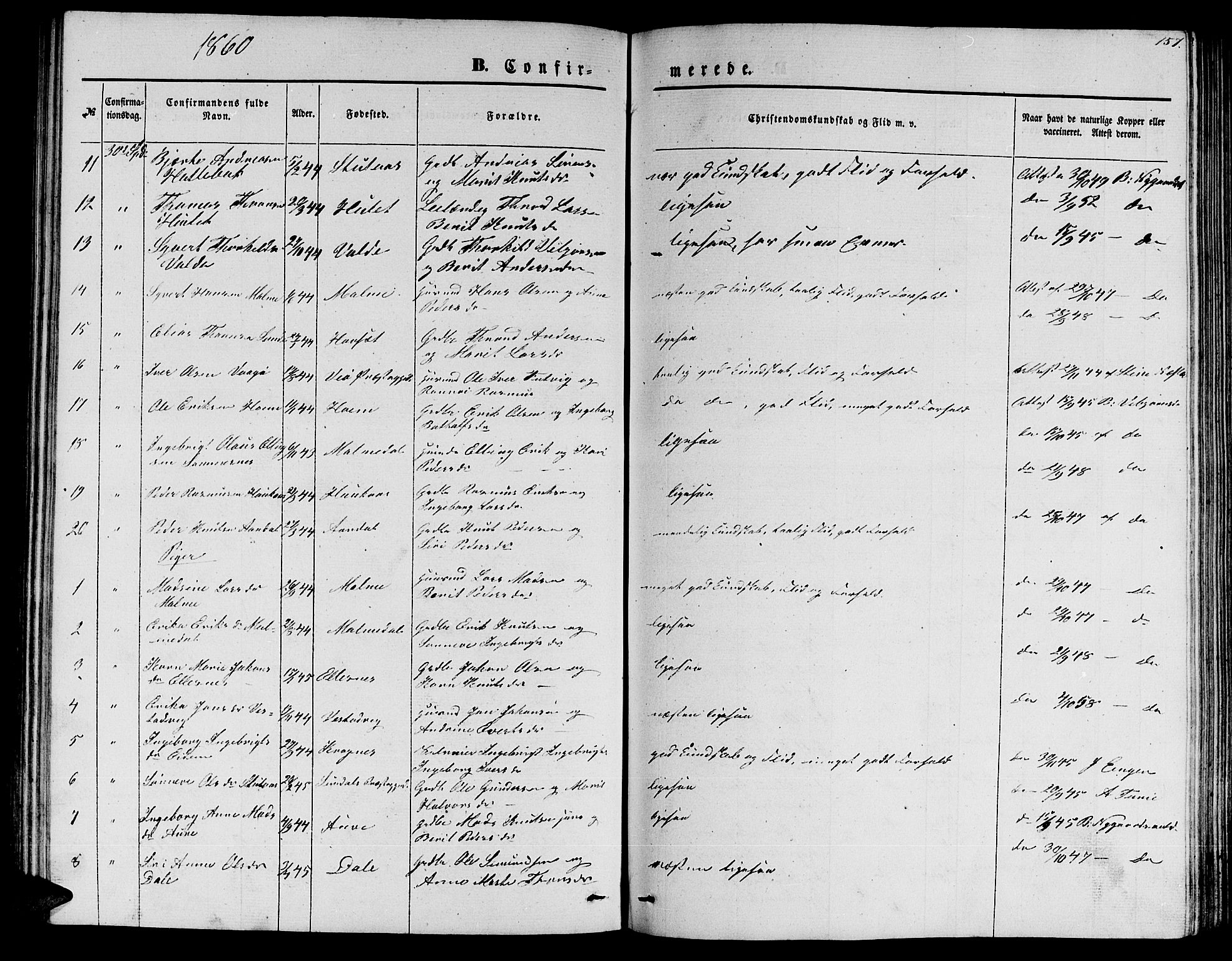 Ministerialprotokoller, klokkerbøker og fødselsregistre - Møre og Romsdal, AV/SAT-A-1454/565/L0753: Parish register (copy) no. 565C02, 1845-1870, p. 157