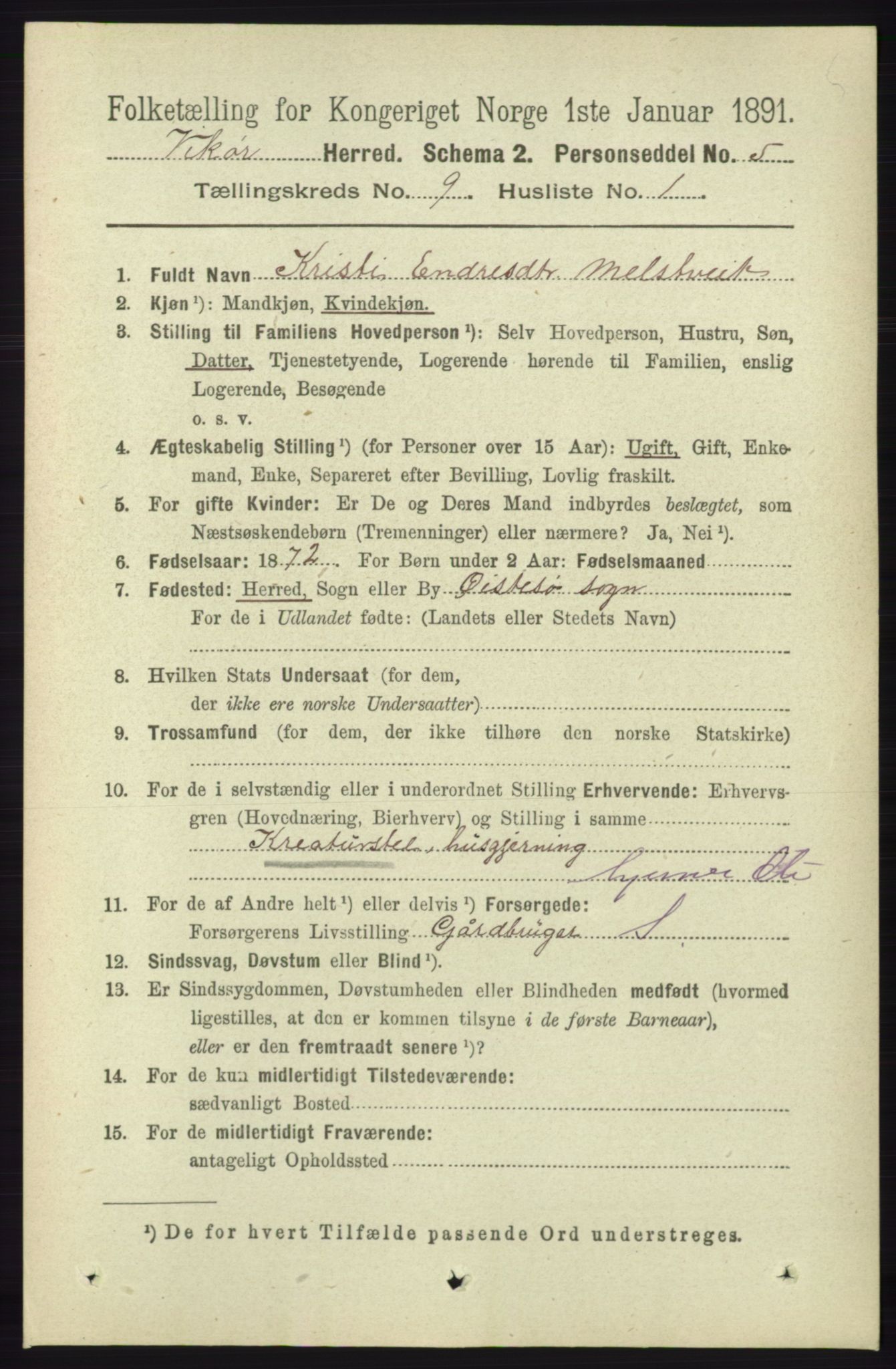 RA, 1891 census for 1238 Vikør, 1891, p. 2663