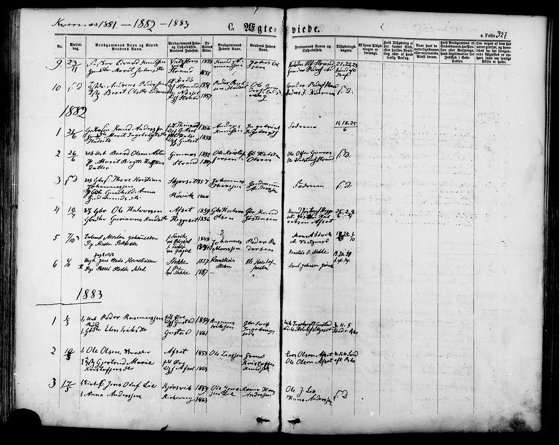 Ministerialprotokoller, klokkerbøker og fødselsregistre - Møre og Romsdal, AV/SAT-A-1454/568/L0805: Parish register (official) no. 568A12 /1, 1869-1884, p. 327