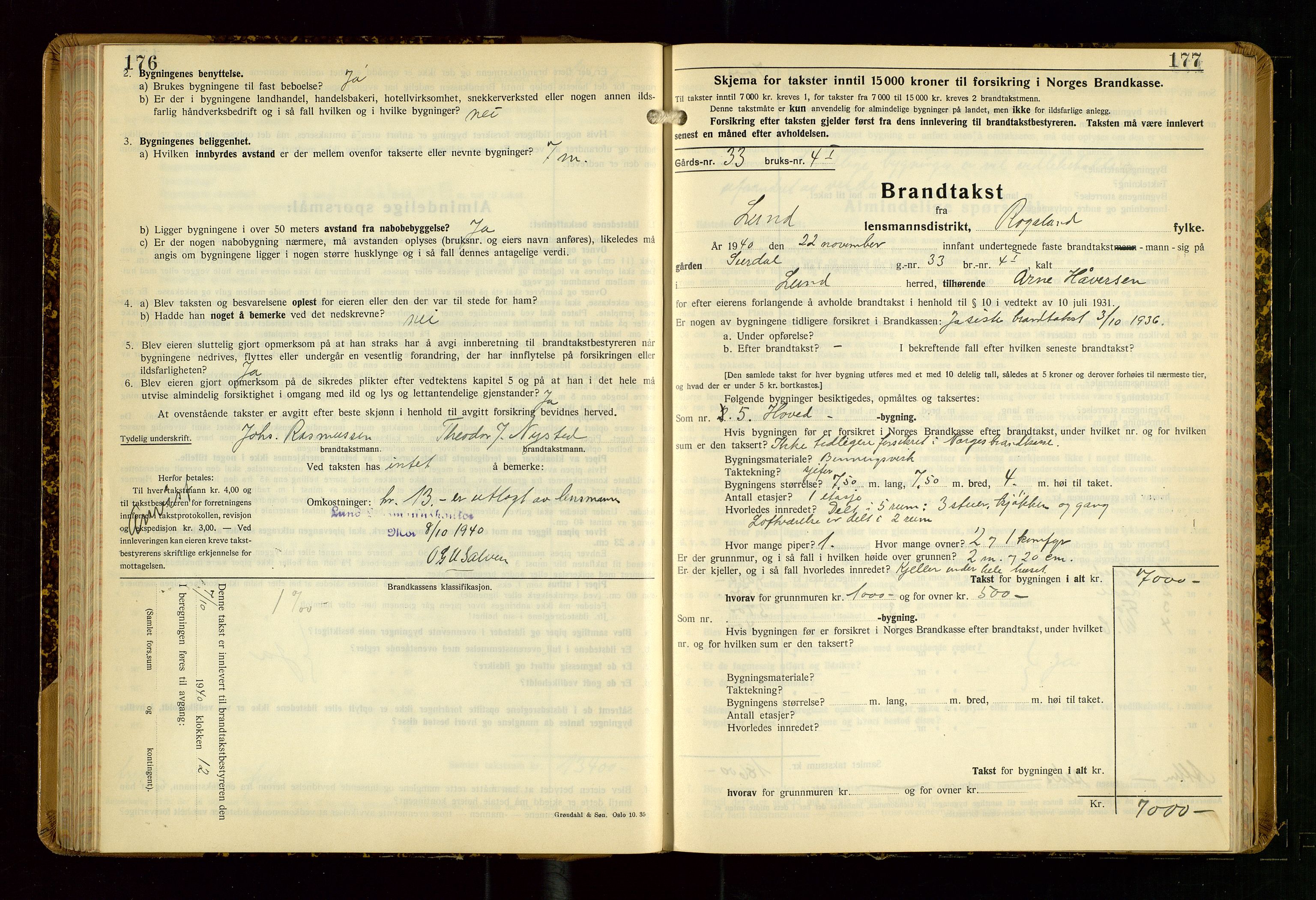 Lund lensmannskontor, SAST/A-100303/Gob/L0006: "Brandtakstprotokoll", 1938-1951, p. 176-177