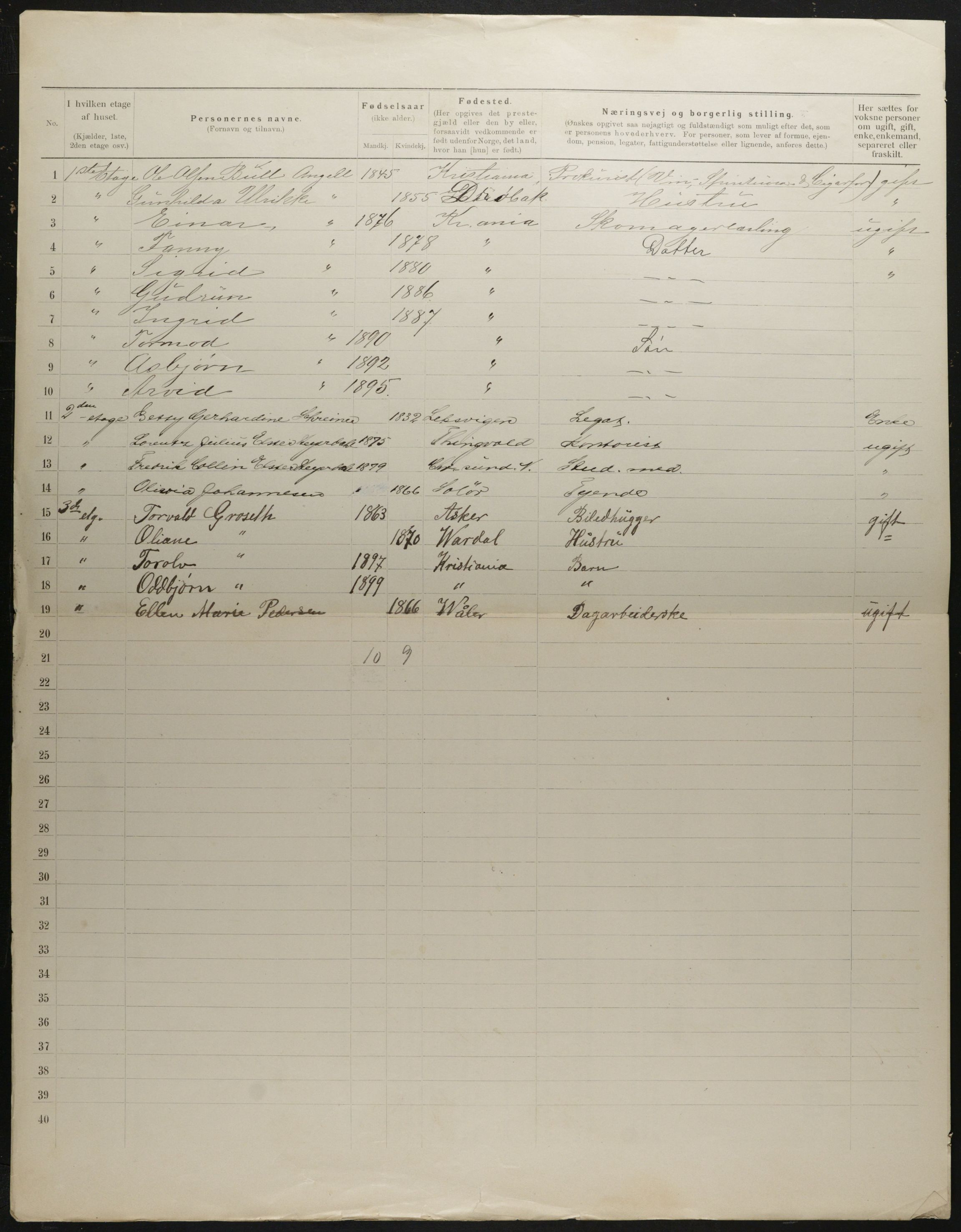 OBA, Municipal Census 1901 for Kristiania, 1901, p. 2844