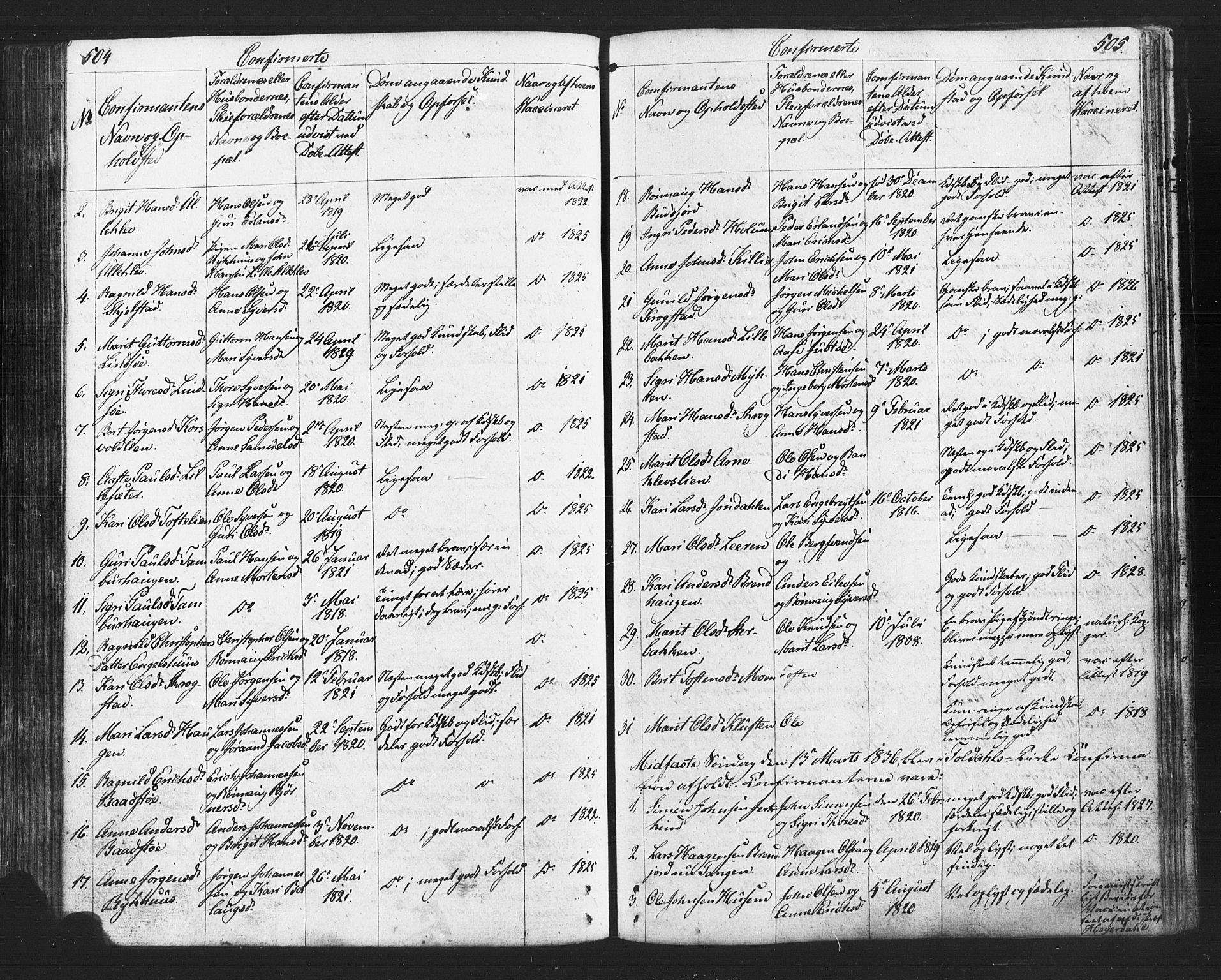 Lesja prestekontor, SAH/PREST-068/H/Ha/Hab/L0002: Parish register (copy) no. 2, 1832-1850, p. 504-505